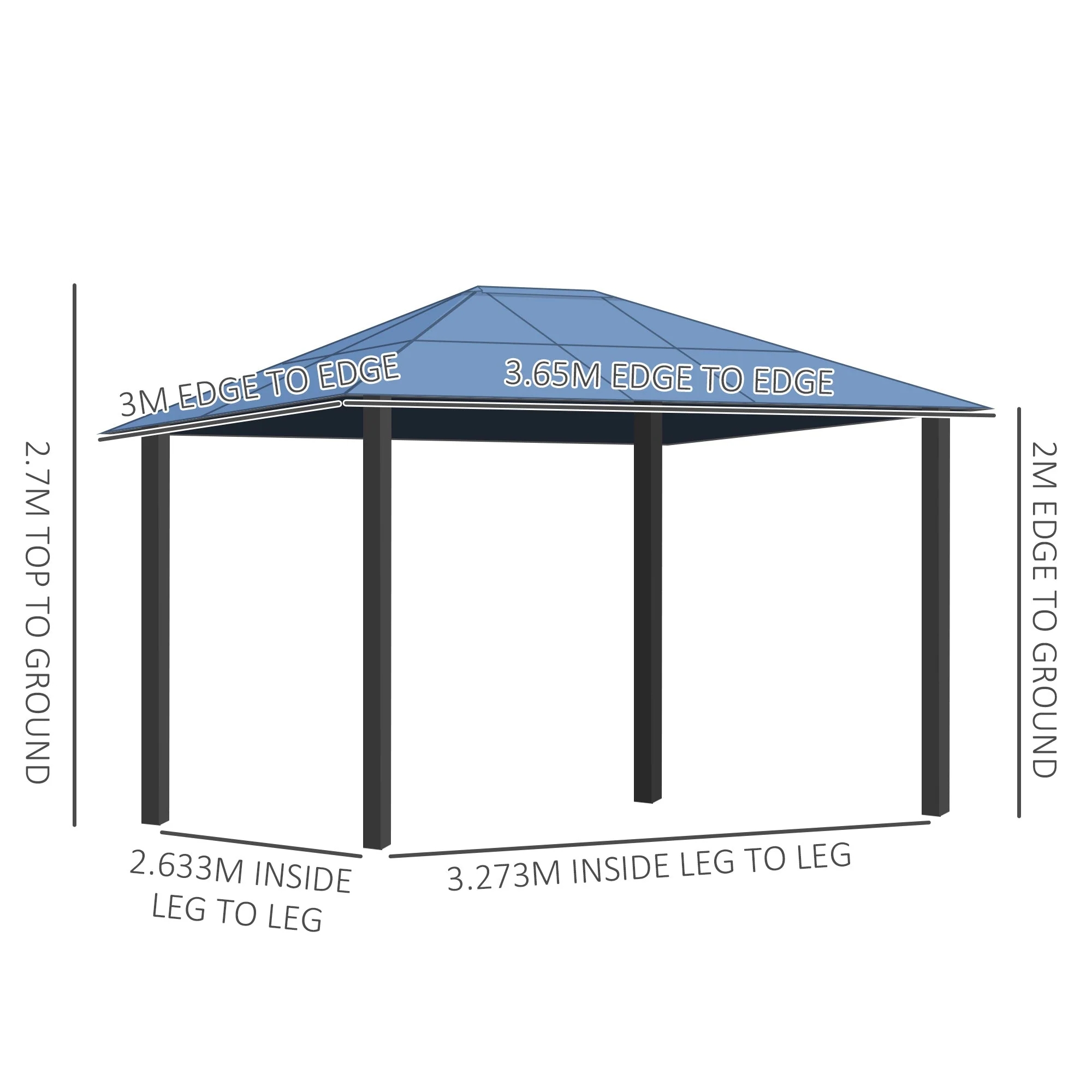 3 x 3.6m Hardtop Gazebo Canopy with Polycarbonate Roof Garden Pavilion with Removable Curtains and Steel Frame - Image 3