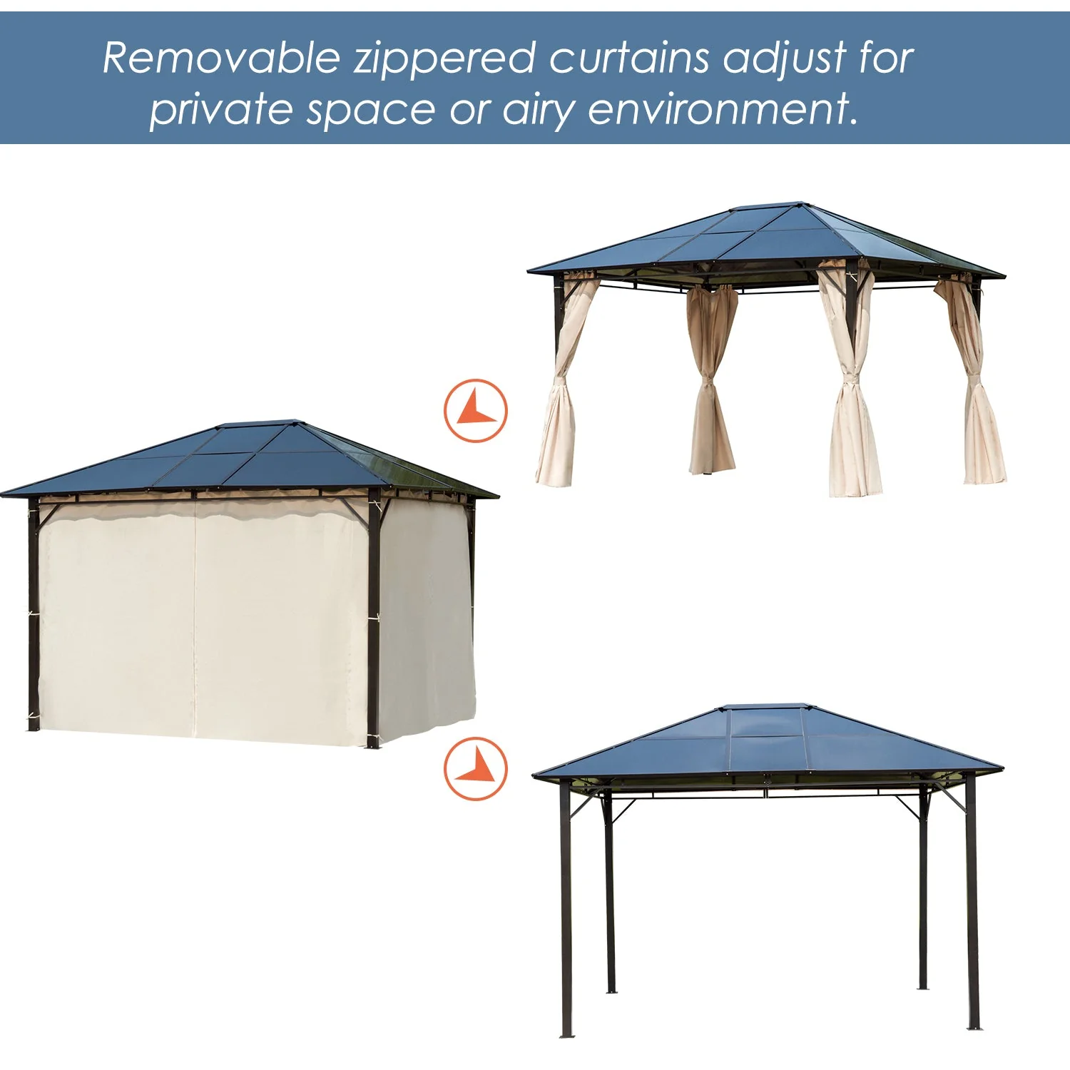 3 x 3.6m Hardtop Gazebo Canopy with Polycarbonate Roof Garden Pavilion with Removable Curtains and Steel Frame - Image 4