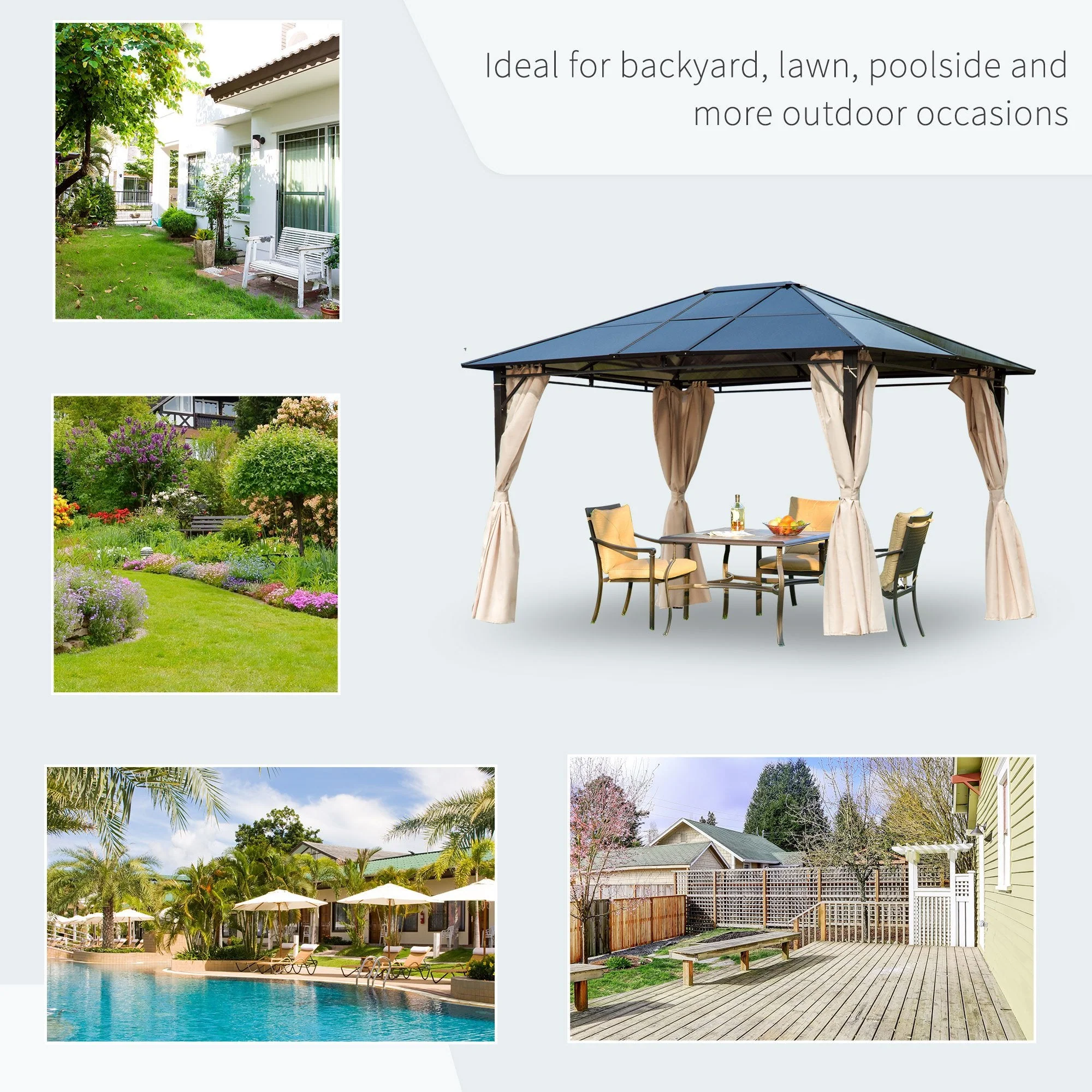 3 x 3.6m Hardtop Gazebo Canopy with Polycarbonate Roof Garden Pavilion with Removable Curtains and Steel Frame - Image 6