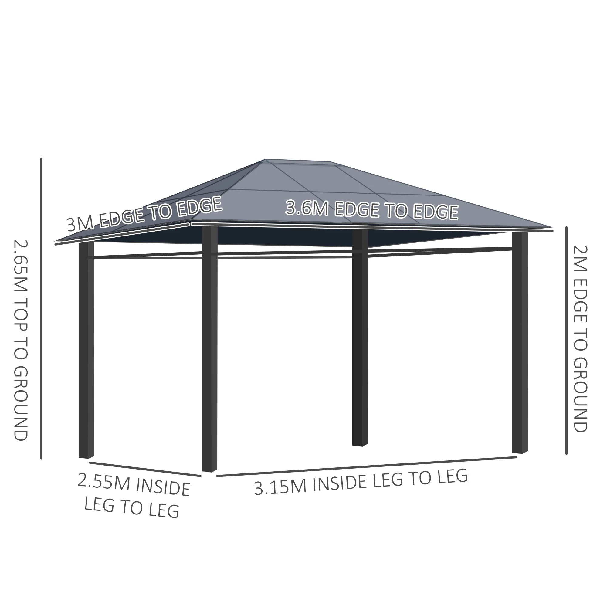 3 x 3.6m Hardtop Gazebo with UV Resistant Polycarbonate Roof - Image 3