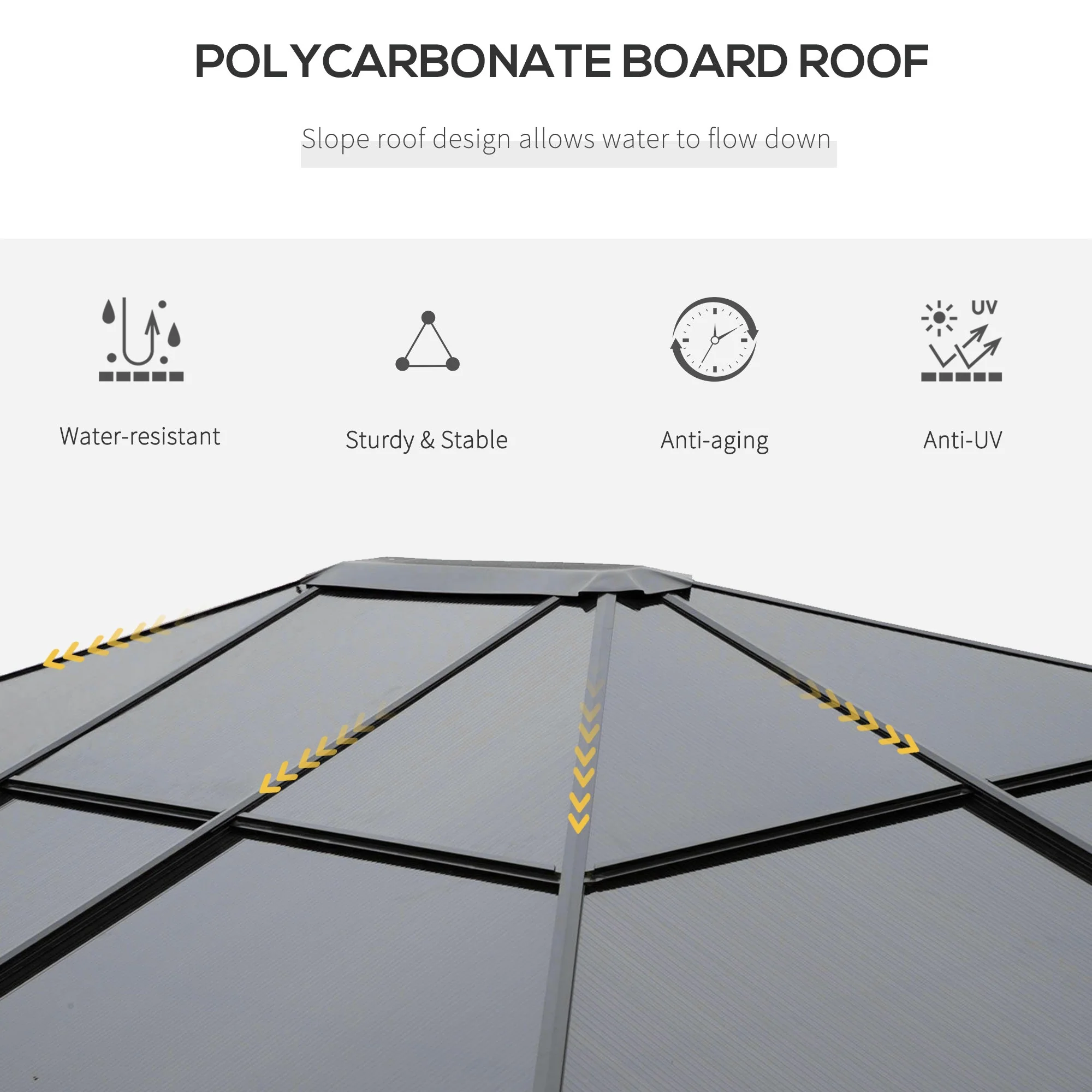 3 x 3.6m Hardtop Gazebo with UV Resistant Polycarbonate Roof - Image 4
