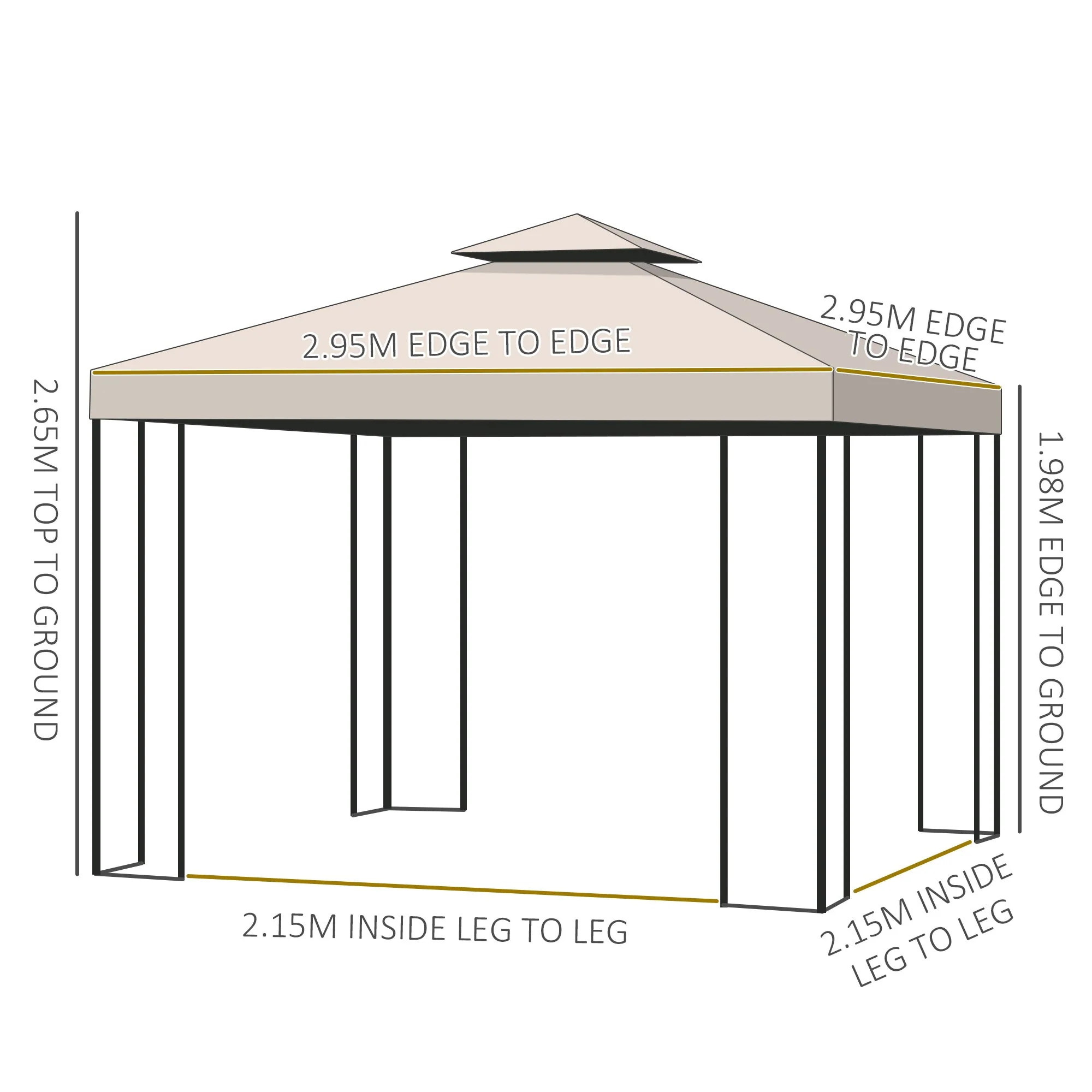 3 x 3 m Garden Metal Gazebo Marquee Patio Wedding Party Tent Canopy Shelter with Pavilion Sidewalls Beige - Image 3