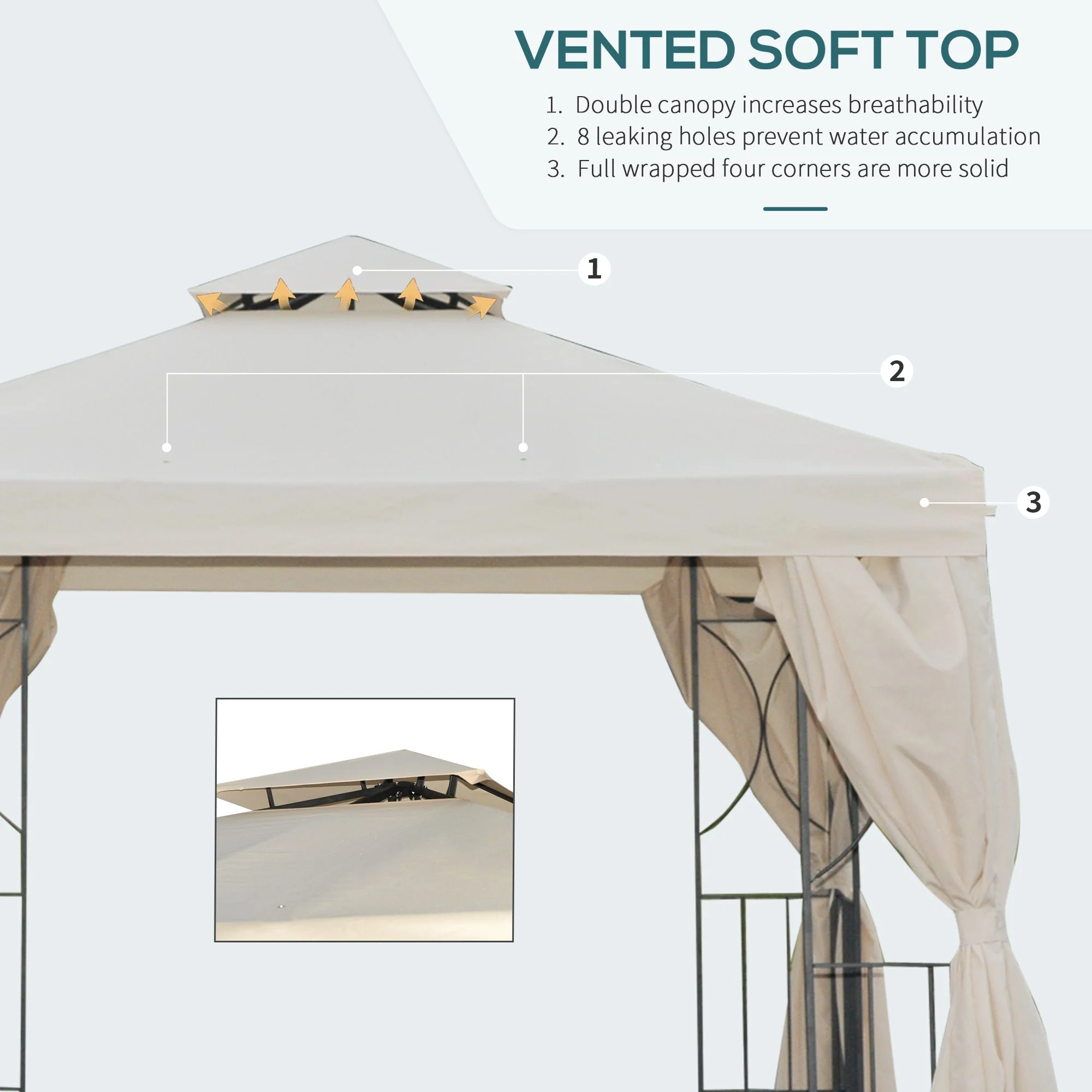 3 x 3 m Garden Metal Gazebo Marquee Patio Wedding Party Tent Canopy Shelter with Pavilion Sidewalls Beige - Image 4