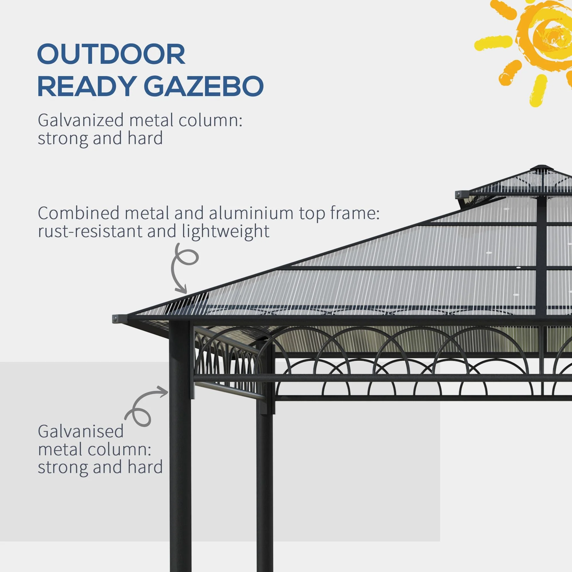 3 x 3 M Outdoor Polycarbonate Gazebo - Image 6