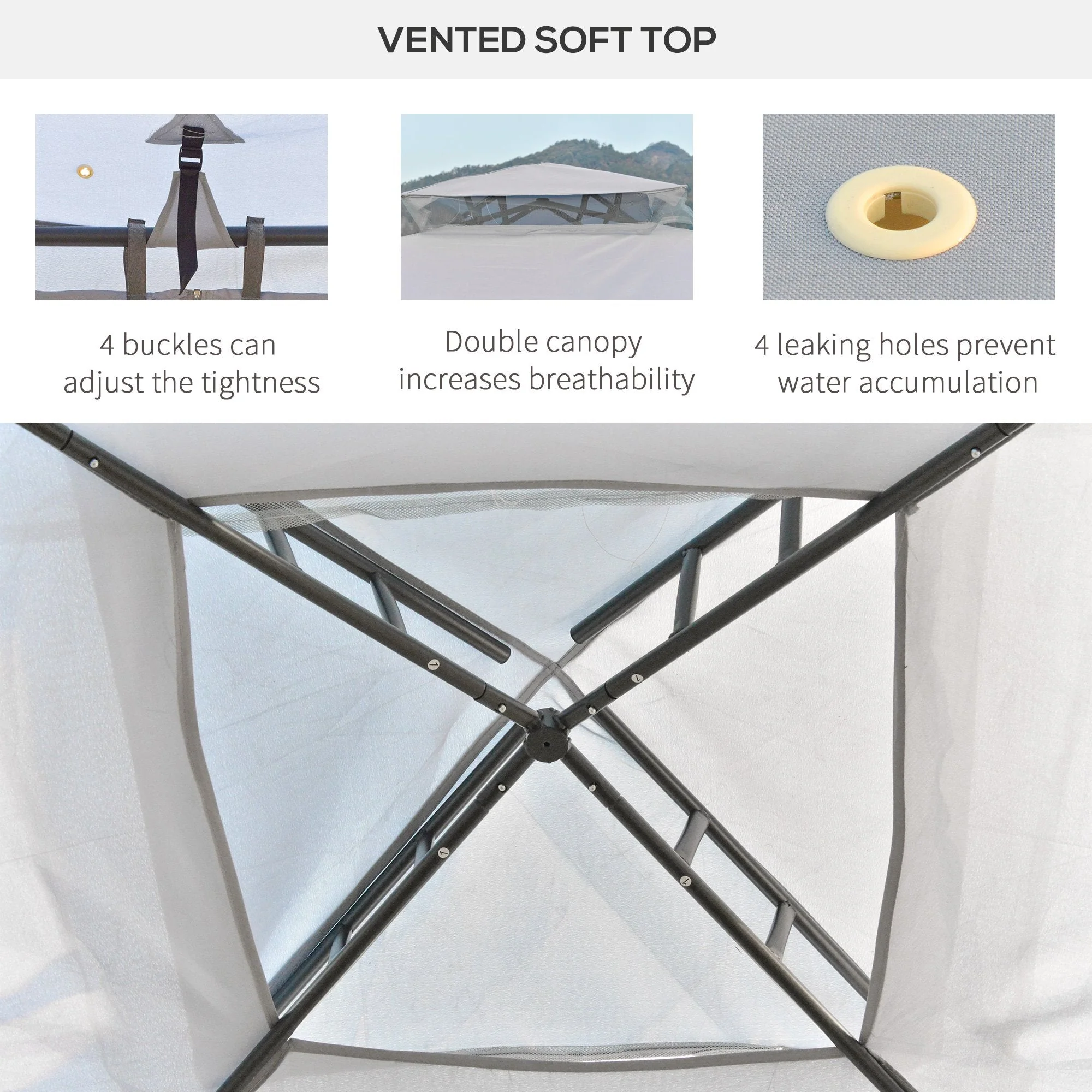 3 x 3 Meter Metal Gazebo Garden Outdoor 2-tier Roof Marquee Party Tent Canopy Pavillion Patio Shelter with Netting - Grey - Image 4