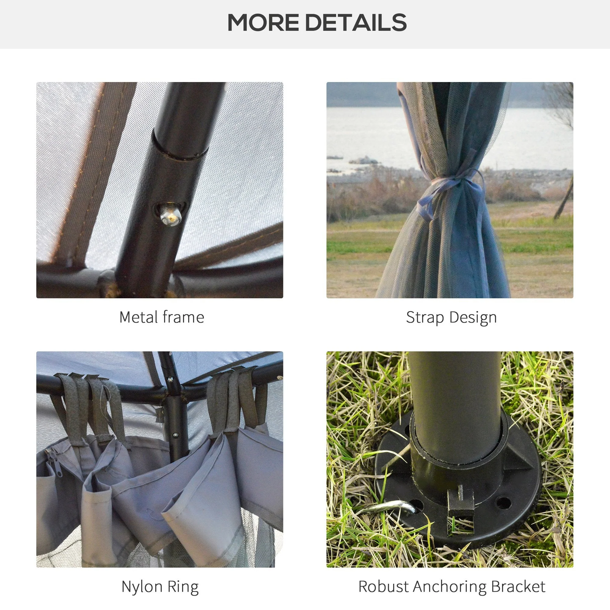 3 x 3 Meter Metal Gazebo Garden Outdoor 2-tier Roof Marquee Party Tent Canopy Pavillion Patio Shelter with Netting - Grey - Image 5