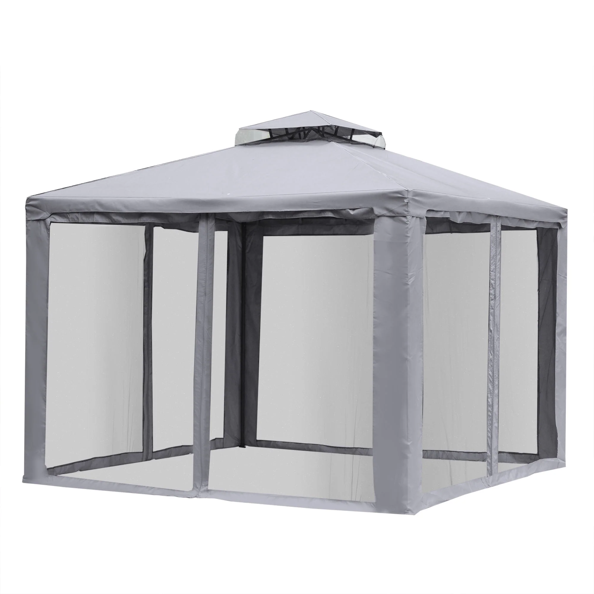 3 x 3 Meter Metal Gazebo Garden Outdoor 2-tier Roof Marquee Party Tent Canopy Pavillion Patio Shelter with Netting - Grey - Image 9