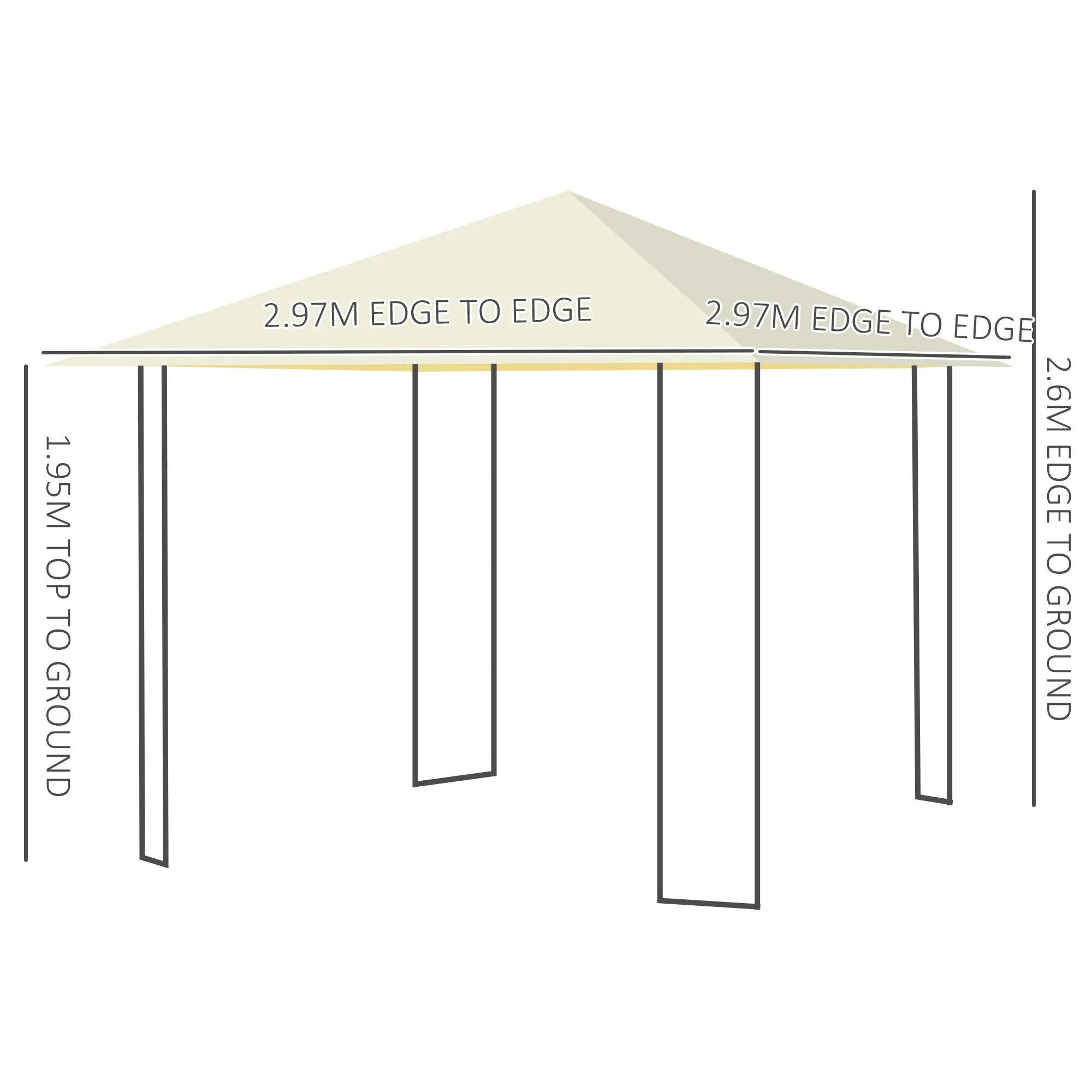 3 x 3 Meters Patio Garden Metal Gazebo Marquee Steel Frame with Canopy Awning Tent Water Resistant Cream - Image 3