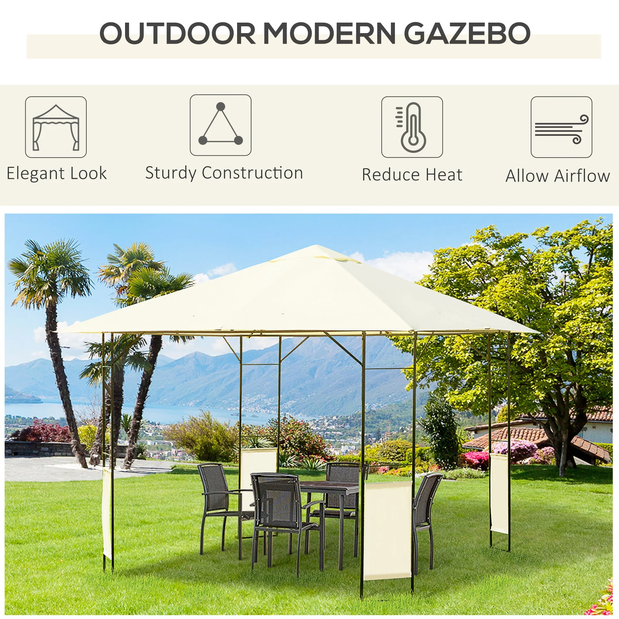 3 x 3 Meters Patio Garden Metal Gazebo Marquee Steel Frame with Canopy Awning Tent Water Resistant Cream - Image 4