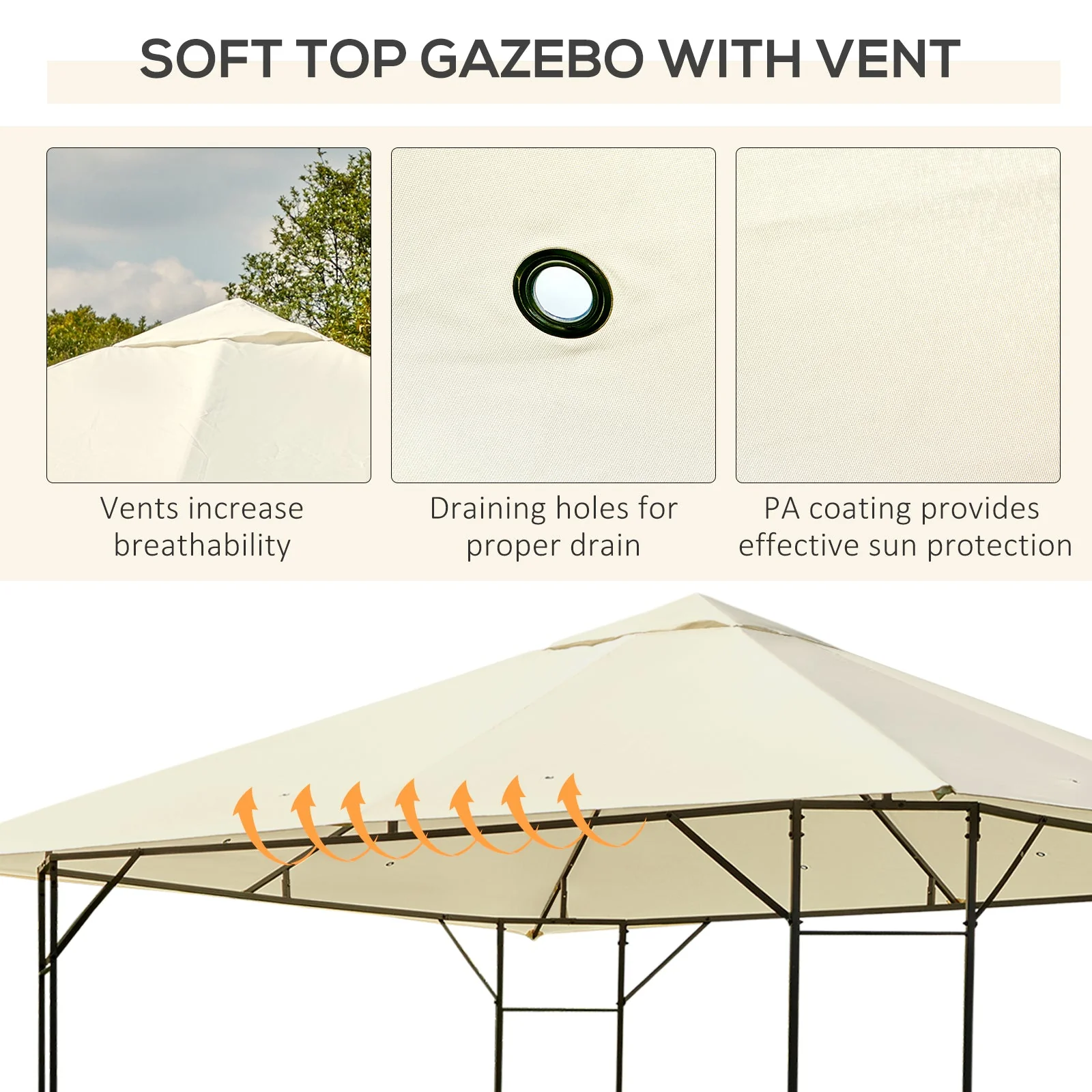 3 x 3 Meters Patio Garden Metal Gazebo Marquee Steel Frame with Canopy Awning Tent Water Resistant Cream - Image 5