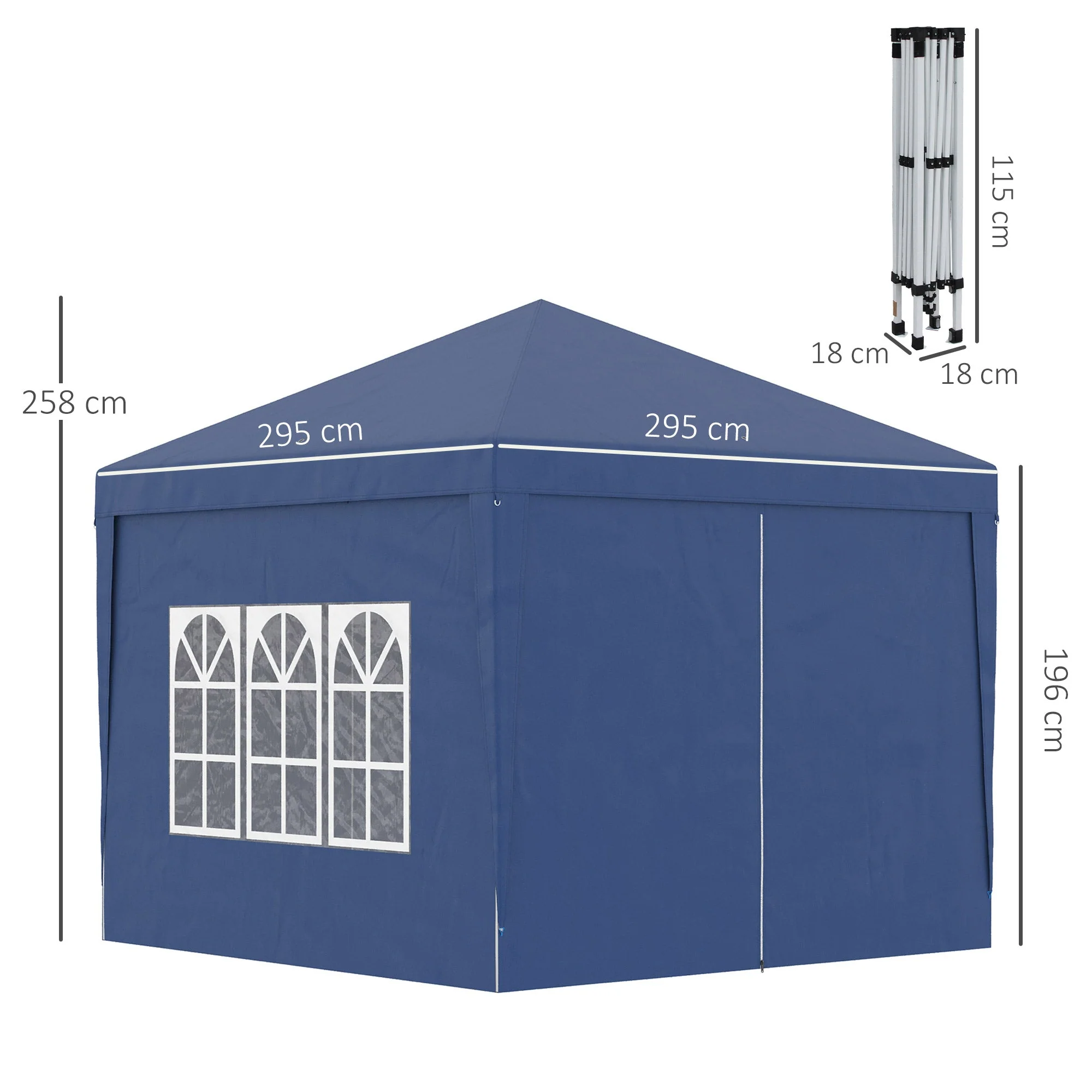 3 x 3 Meters Pop Up Water Resistant Gazebo Wedding Camping Party Tent Canopy Marquee with Carry Bag and 2 Windows - Image 3