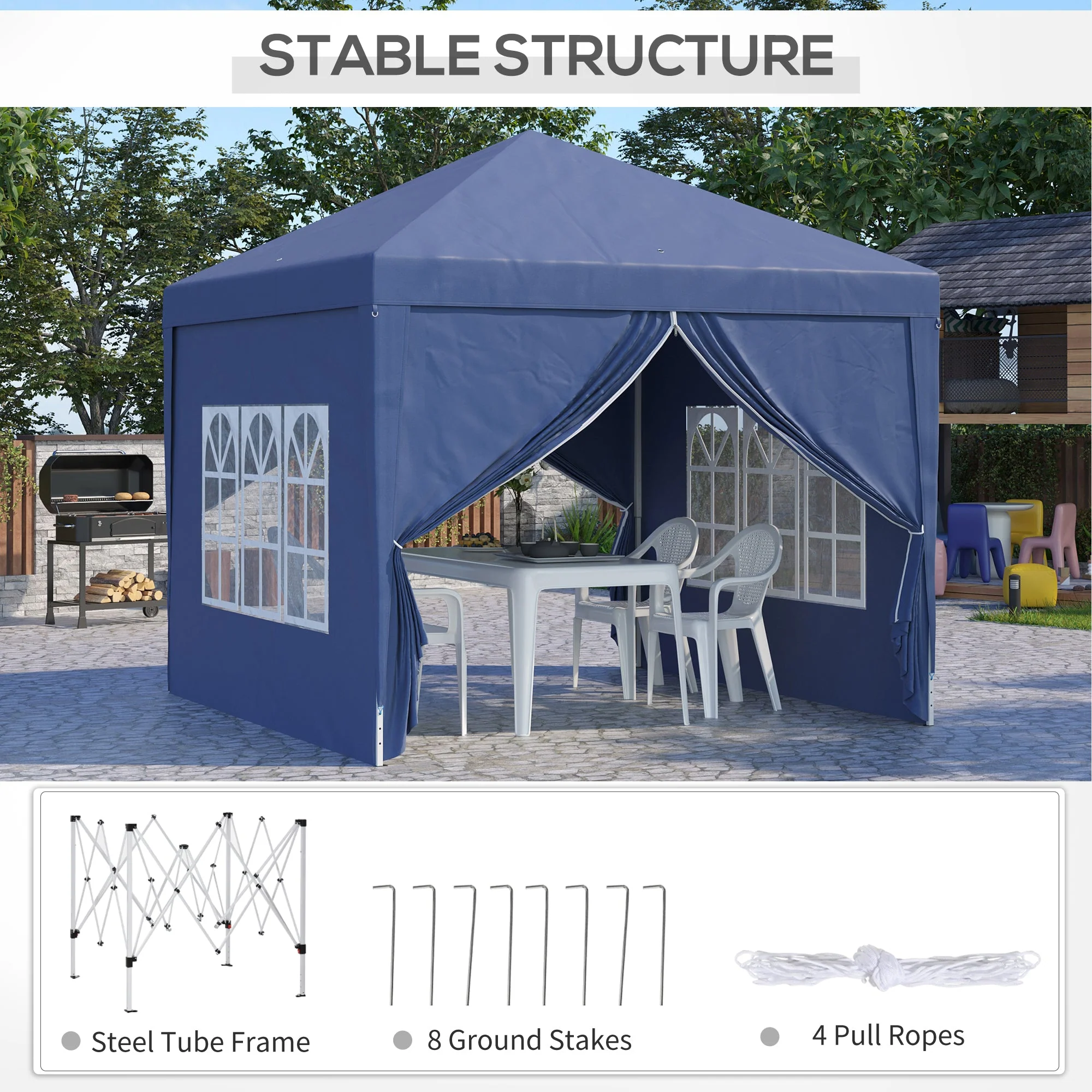 3 x 3 Meters Pop Up Water Resistant Gazebo Wedding Camping Party Tent Canopy Marquee with Carry Bag and 2 Windows - Image 5