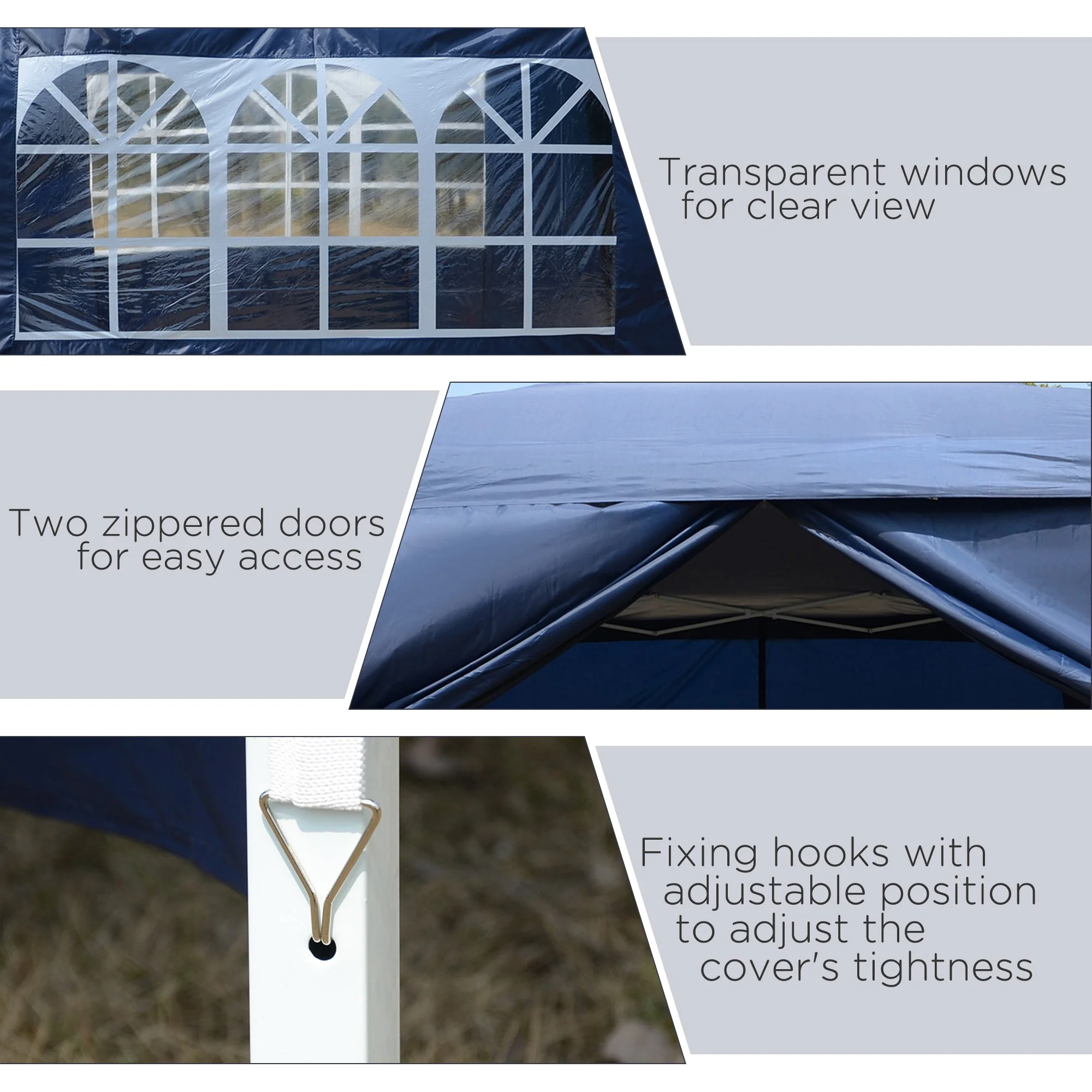 3 x 3 Meters Pop Up Water Resistant Gazebo Wedding Camping Party Tent Canopy Marquee with Carry Bag and 2 Windows - Image 8