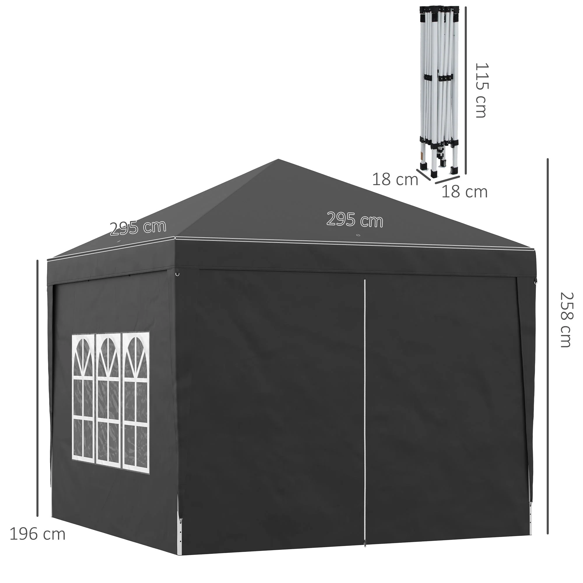 3 x 3 Meters Pop Up Water Resistant Gazebo Wedding Camping Party Tent Canopy Marquee with Carry Bag and 2 Windows - Image 3
