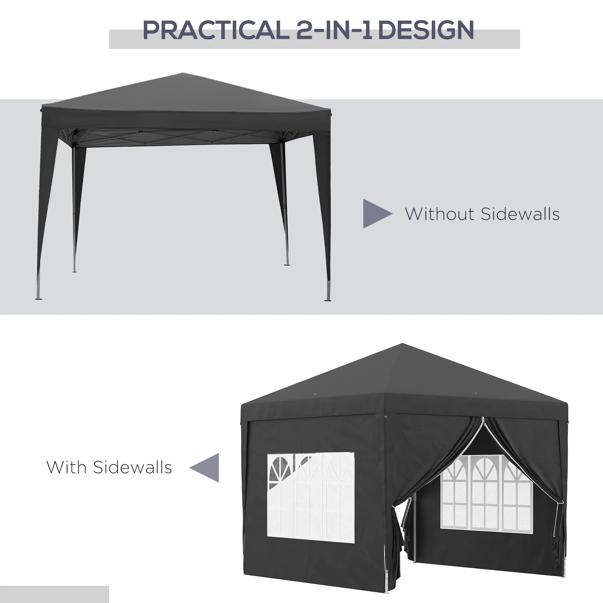 3 x 3 Meters Pop Up Water Resistant Gazebo Wedding Camping Party Tent Canopy Marquee with Carry Bag and 2 Windows - Image 4