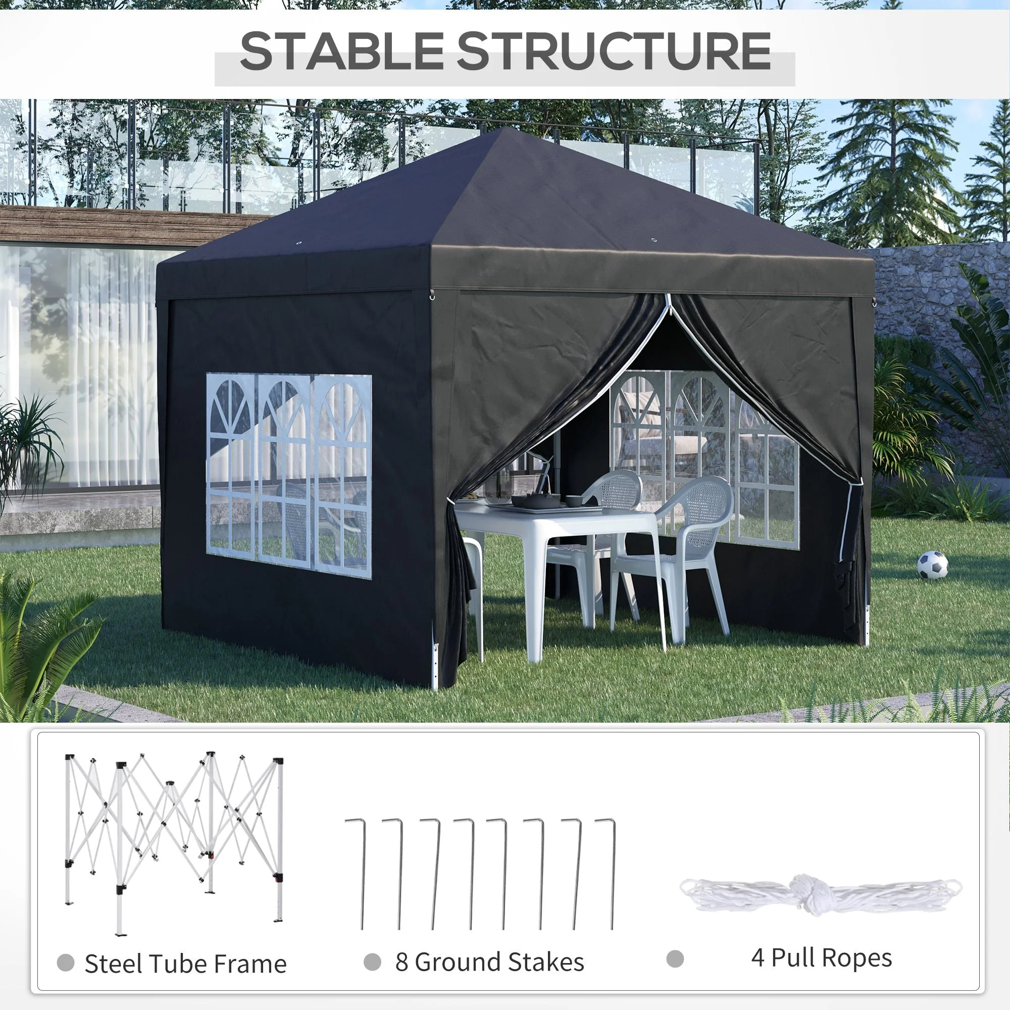 3 x 3 Meters Pop Up Water Resistant Gazebo Wedding Camping Party Tent Canopy Marquee with Carry Bag and 2 Windows - Image 5