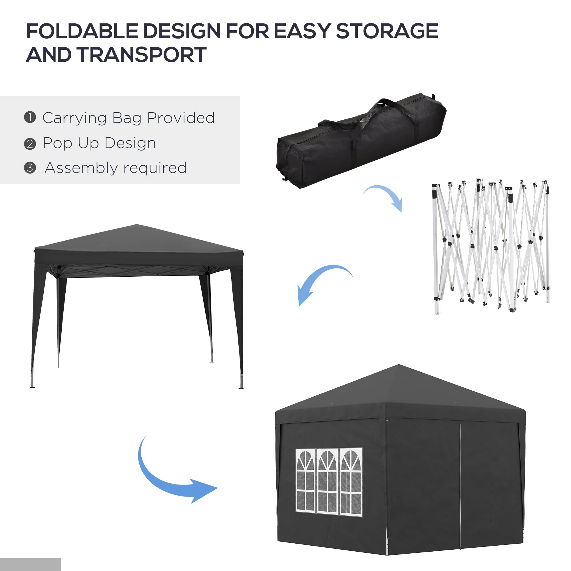 3 x 3 Meters Pop Up Water Resistant Gazebo Wedding Camping Party Tent Canopy Marquee with Carry Bag and 2 Windows - Image 6