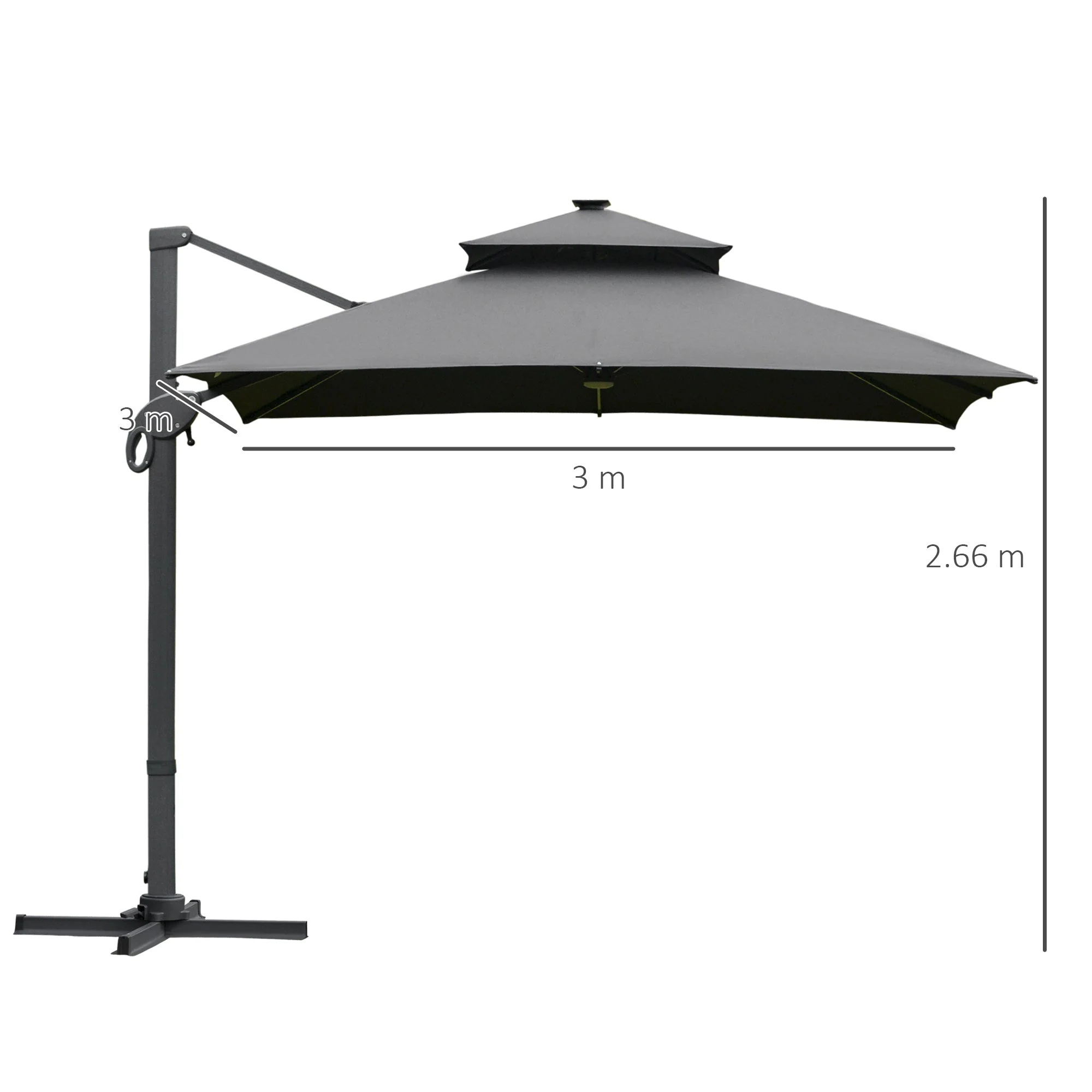 3 x 3M Aluminum Sun Square Canopy Top w/ Adjustable Pole Angle Dark Grey - Image 2