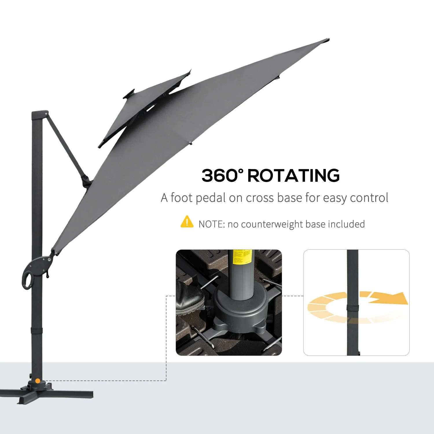 3 x 3M Aluminum Sun Square Canopy Top w/ Adjustable Pole Angle Dark Grey - Image 3