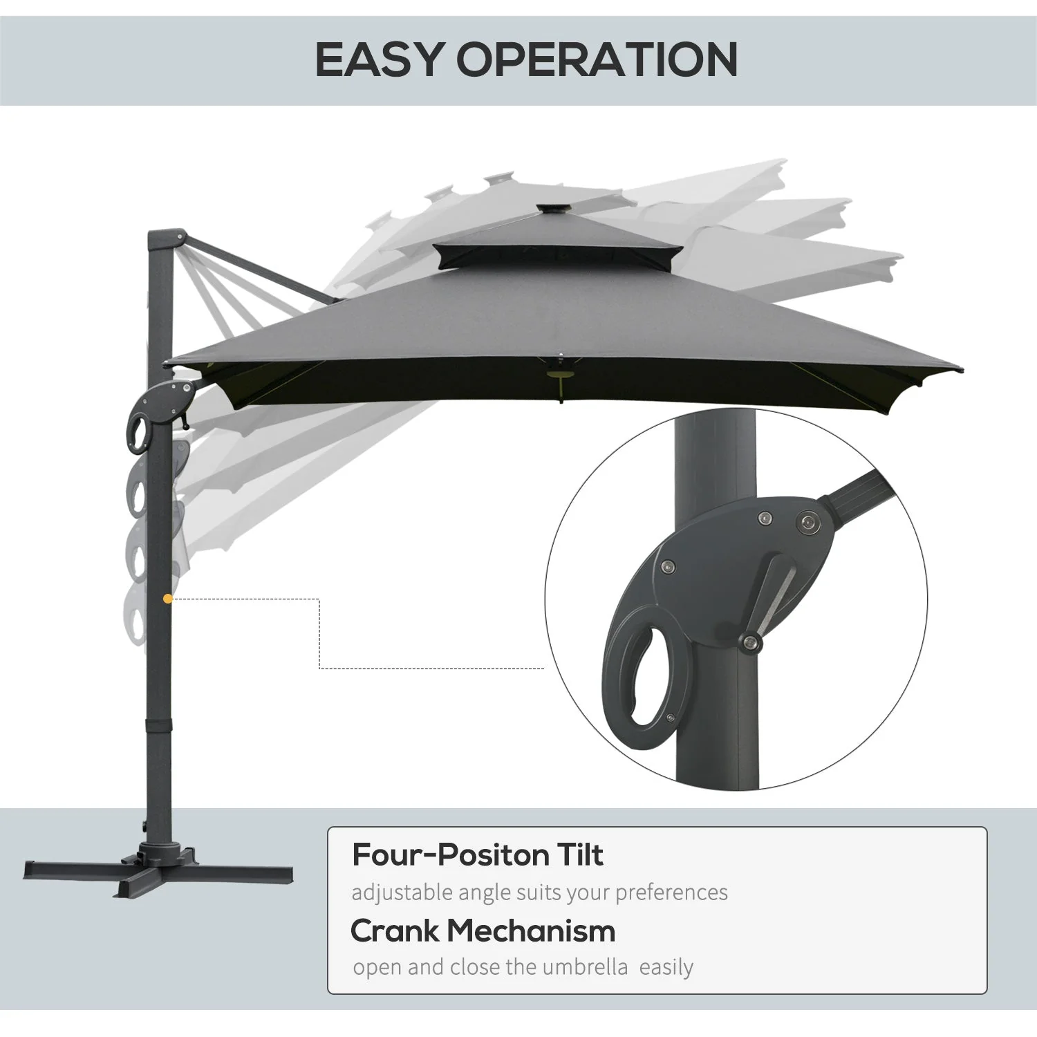 3 x 3M Aluminum Sun Square Canopy Top w/ Adjustable Pole Angle Dark Grey - Image 4