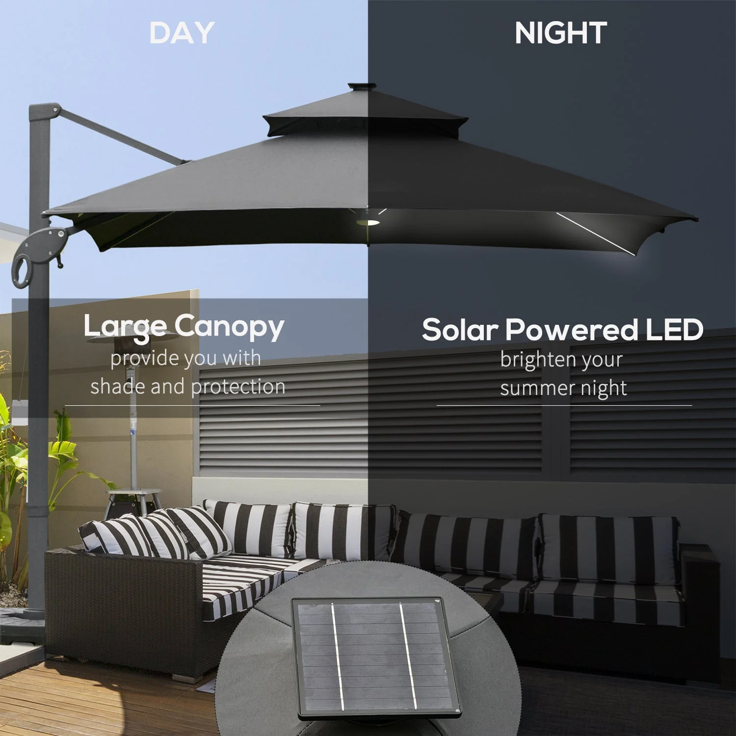 3 x 3M Aluminum Sun Square Canopy Top w/ Adjustable Pole Angle Dark Grey - Image 5