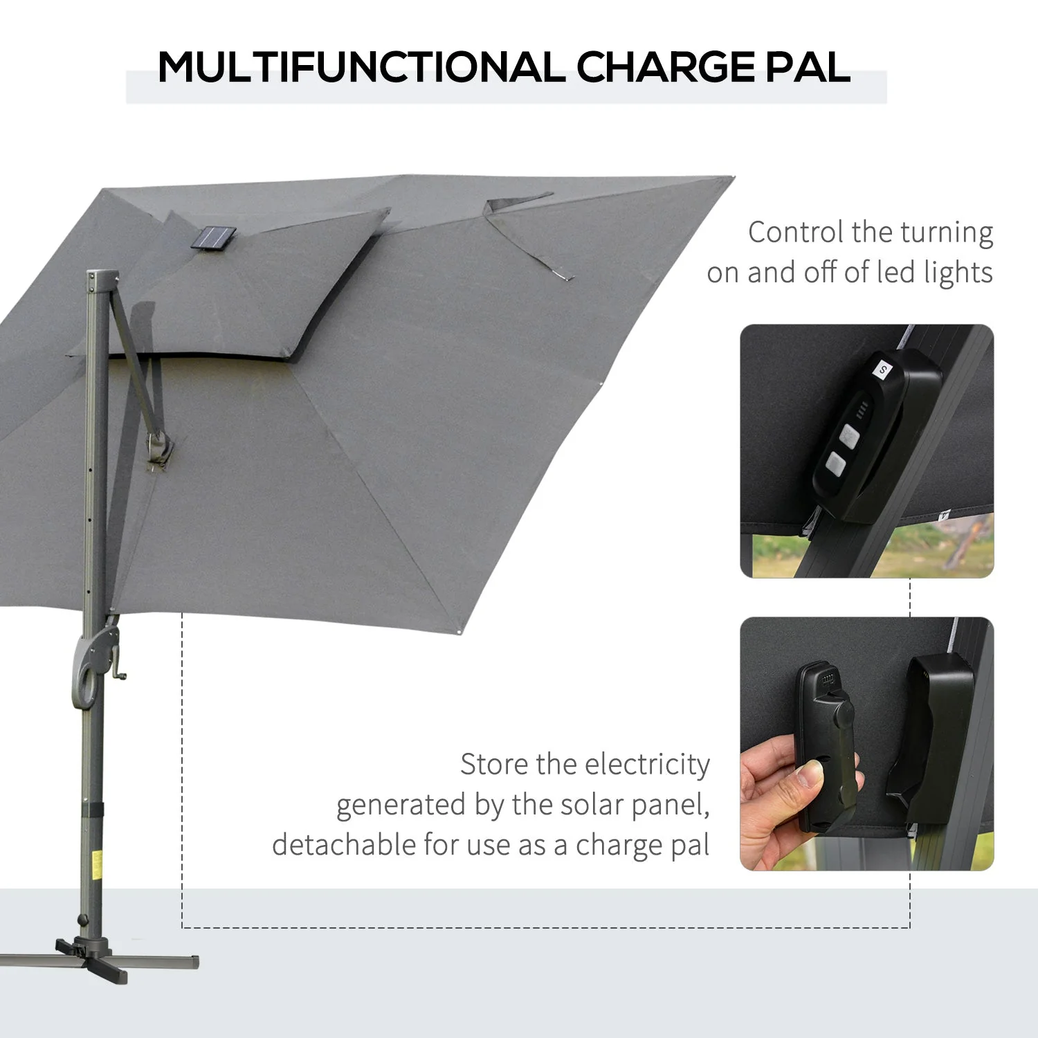 3 x 3M Aluminum Sun Square Canopy Top w/ Adjustable Pole Angle Dark Grey - Image 6