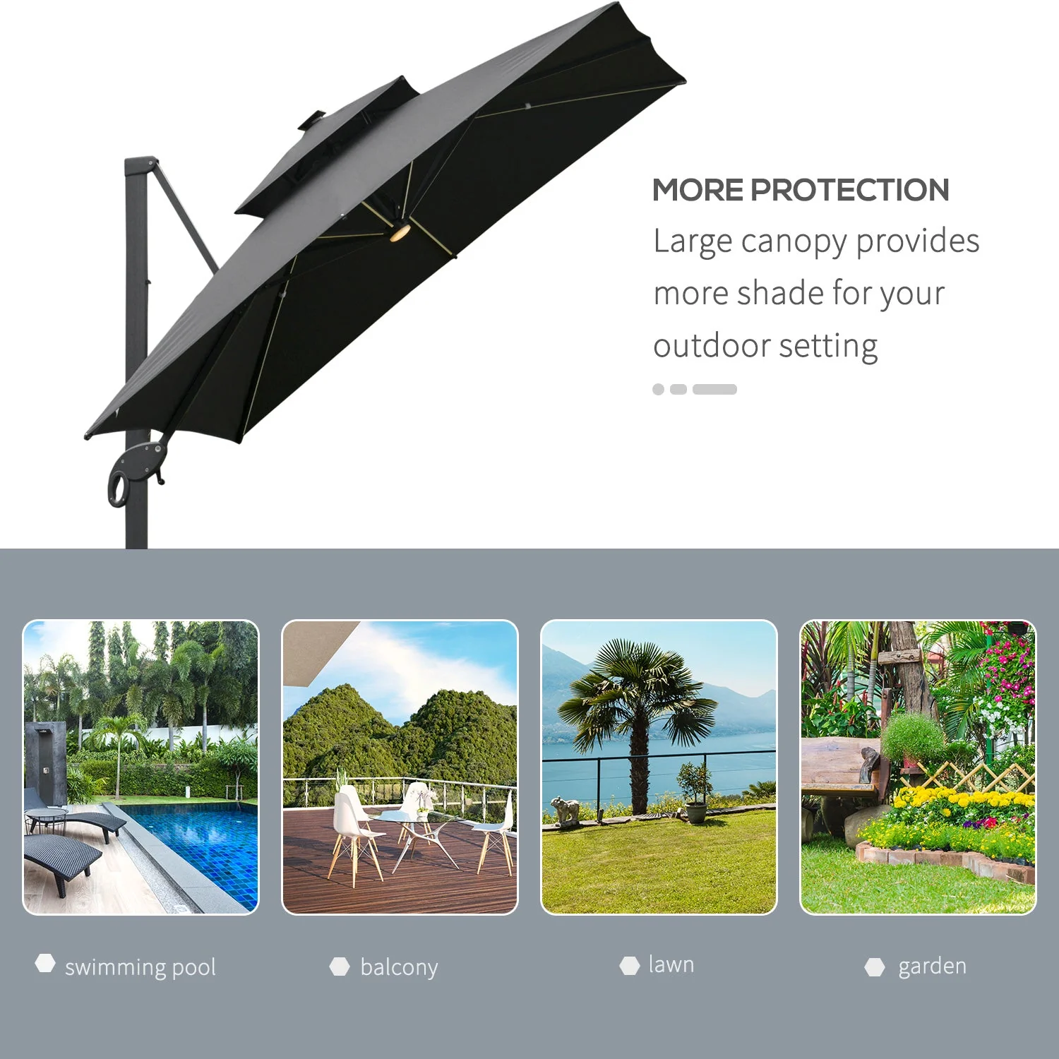 3 x 3M Aluminum Sun Square Canopy Top w/ Adjustable Pole Angle Dark Grey - Image 7