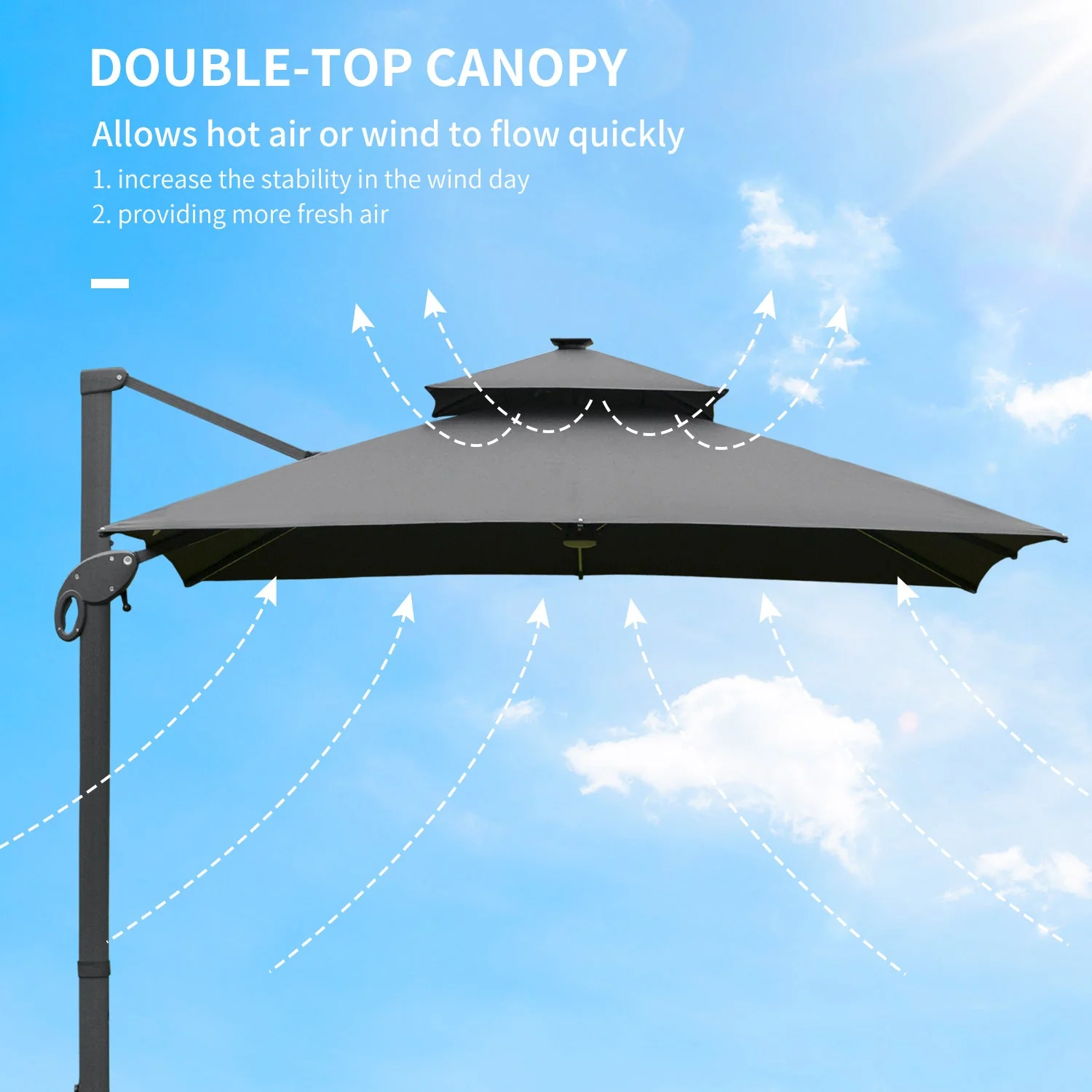 3 x 3M Aluminum Sun Square Canopy Top w/ Adjustable Pole Angle Dark Grey - Image 8