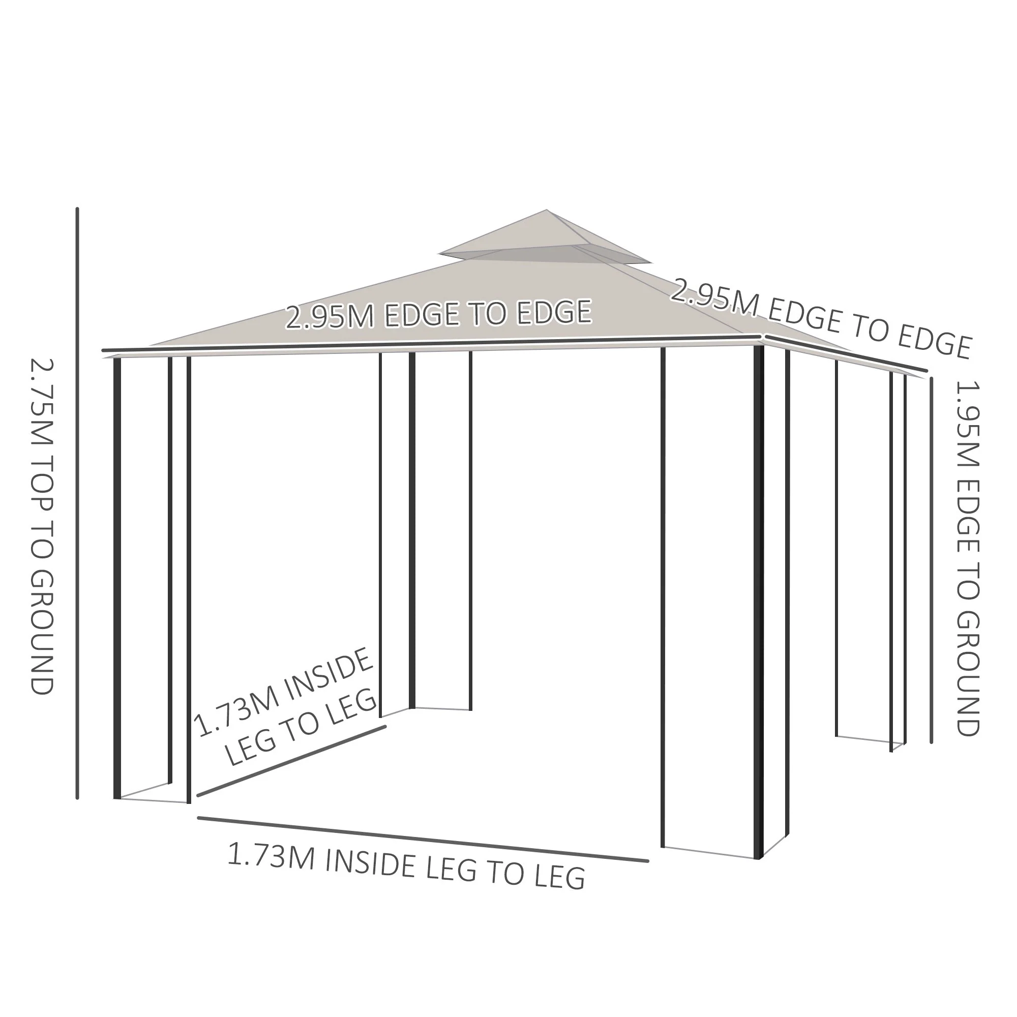 3 x 3M Garden Gazebo Patio Party Tent Shelter Outdoor Canopy Double Tier Sun Shade Metal Frame Netting Beige - Image 3