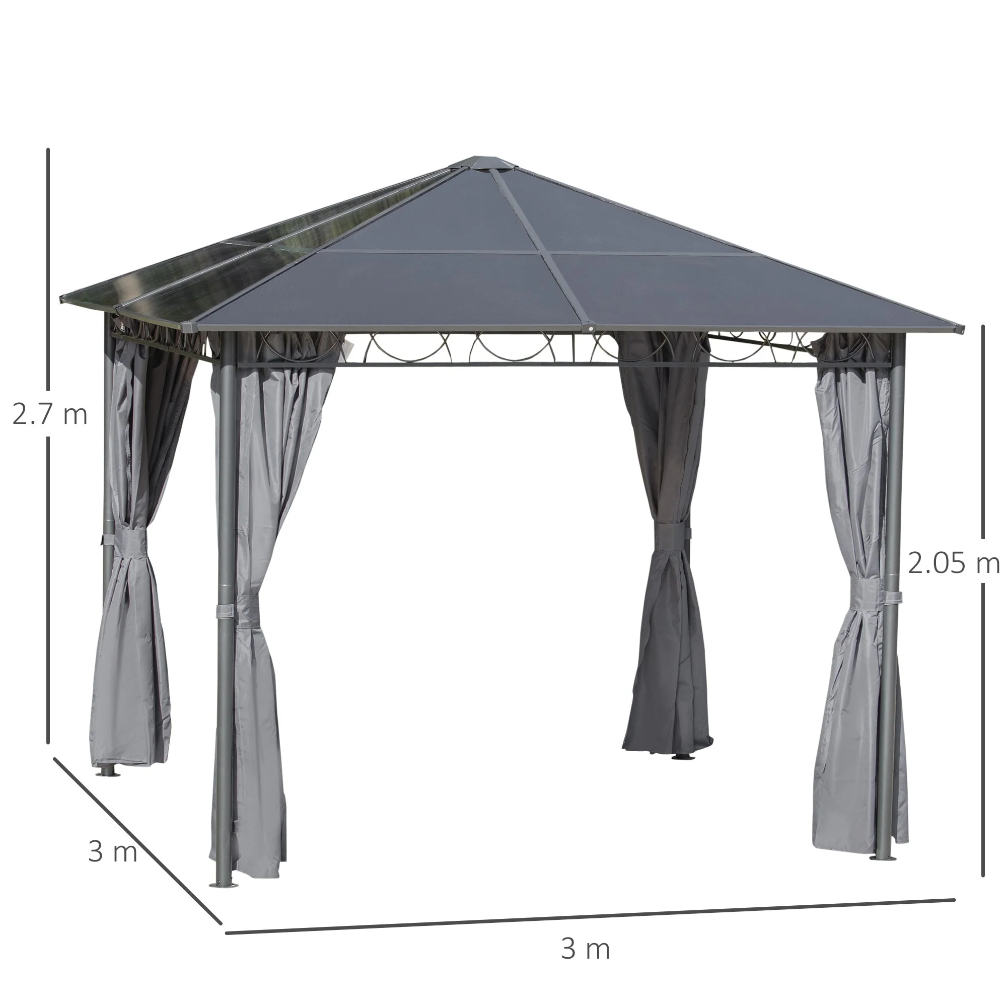 3 x 3M Hardtop Gazebo with UV Resistant Polycarbonate Roof - Image 3