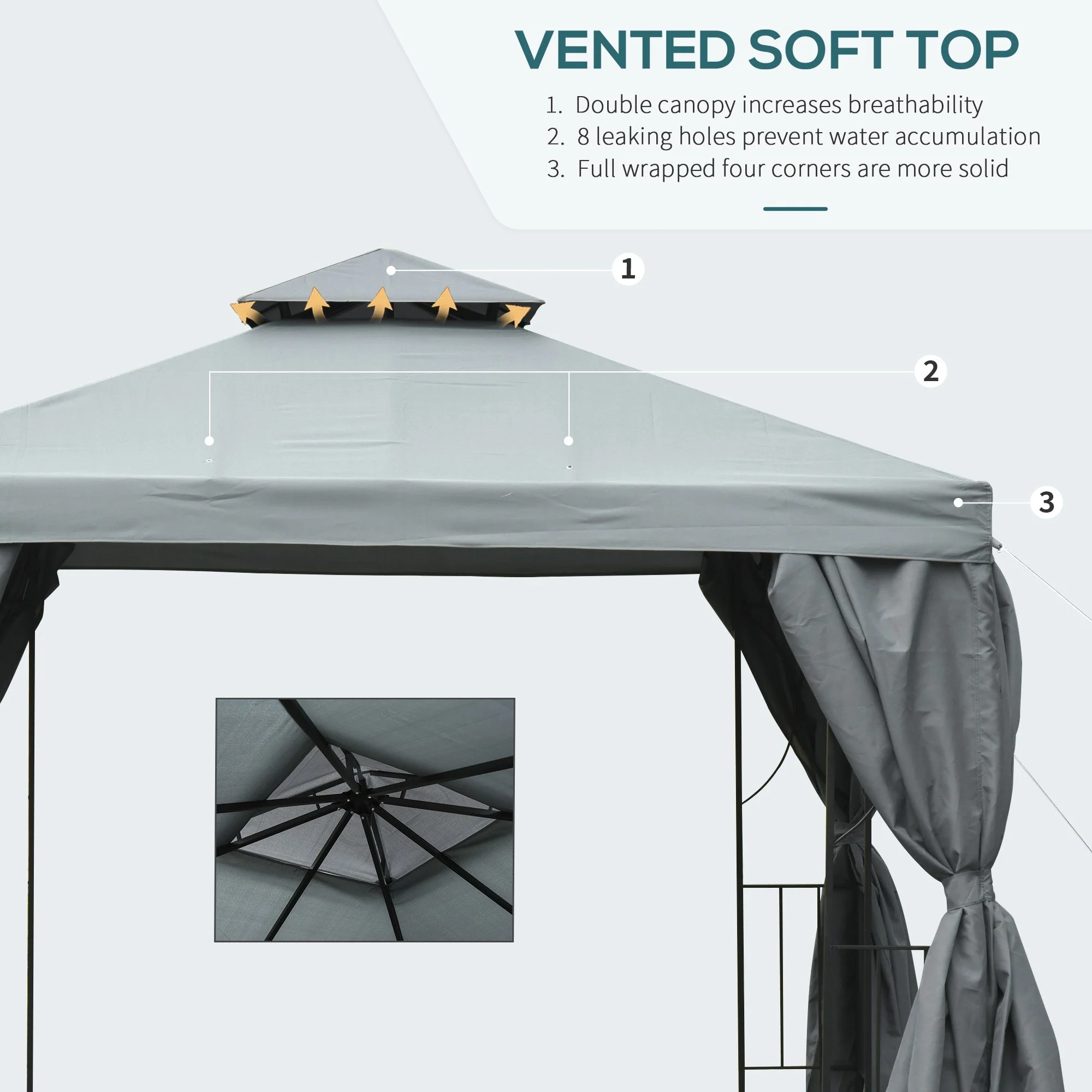 3 x 3M Metal Gazebo Garden Marquee Patio Tent Pavilion Canopy Sun Shade Shelter - Image 4