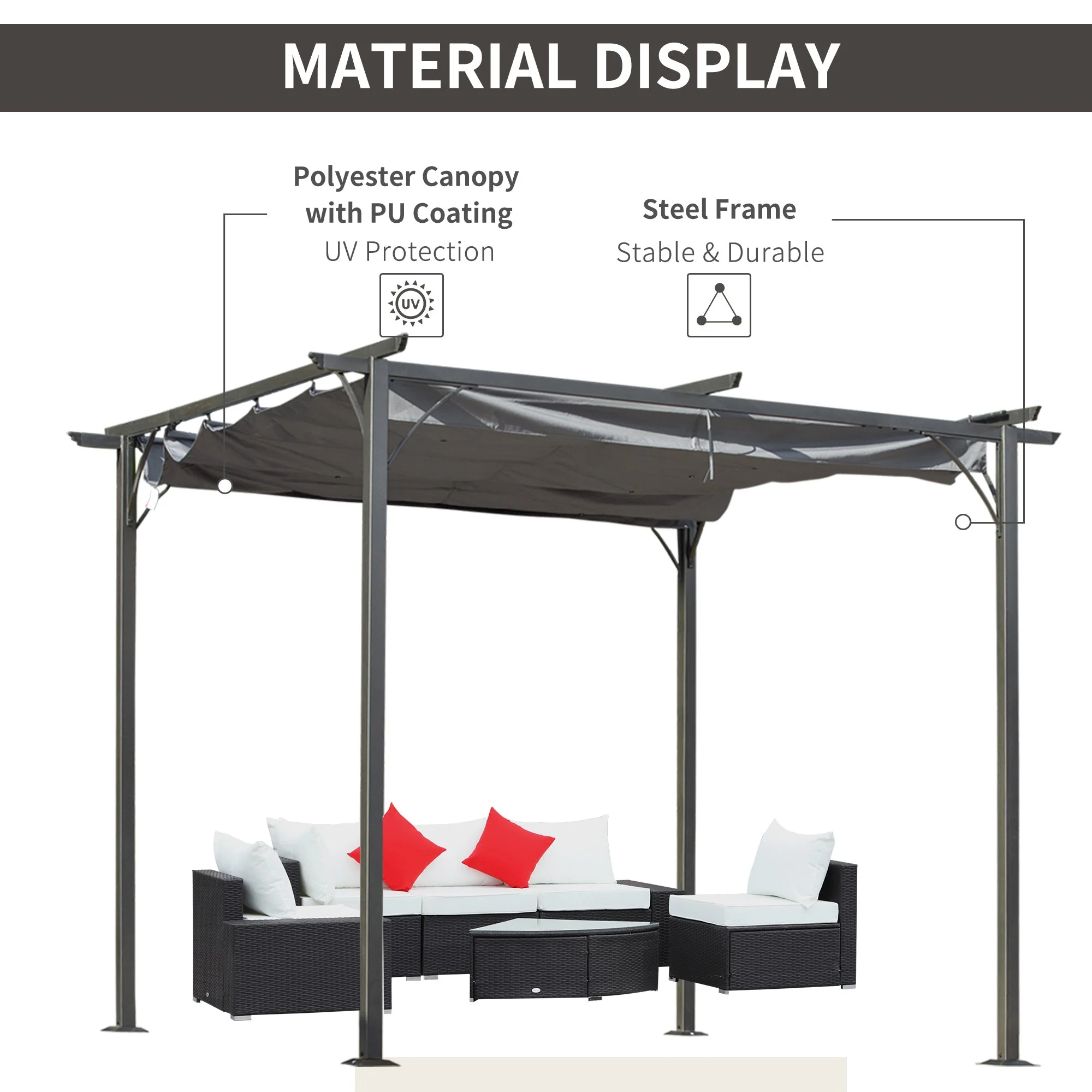 3 x 3M Metal Pergola with Retractable Roof - Image 3