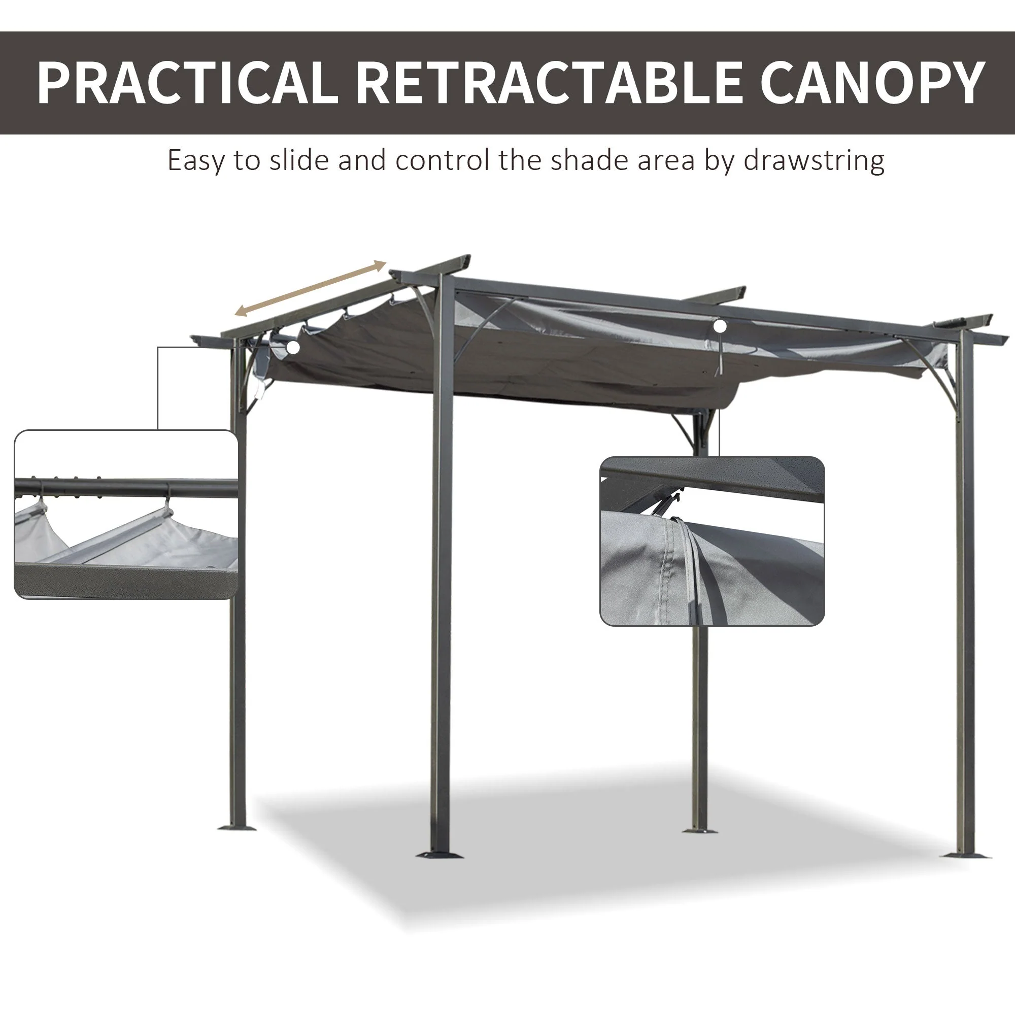 3 x 3M Metal Pergola with Retractable Roof - Image 4