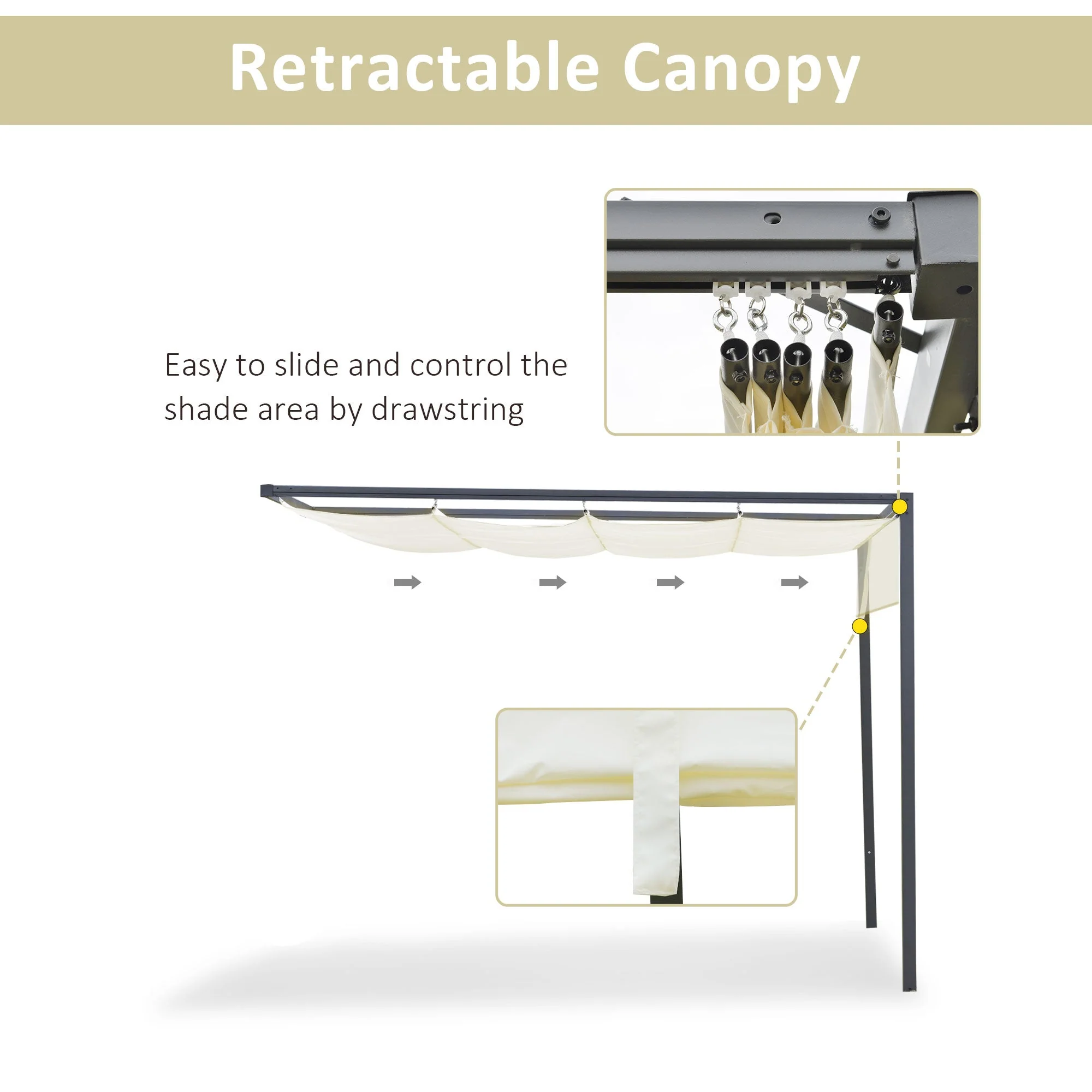3 x 3M Outdoor Pergola Retractable Canopy Wall Mounted Gazebo Patio Shelter Sun Shade - Image 4
