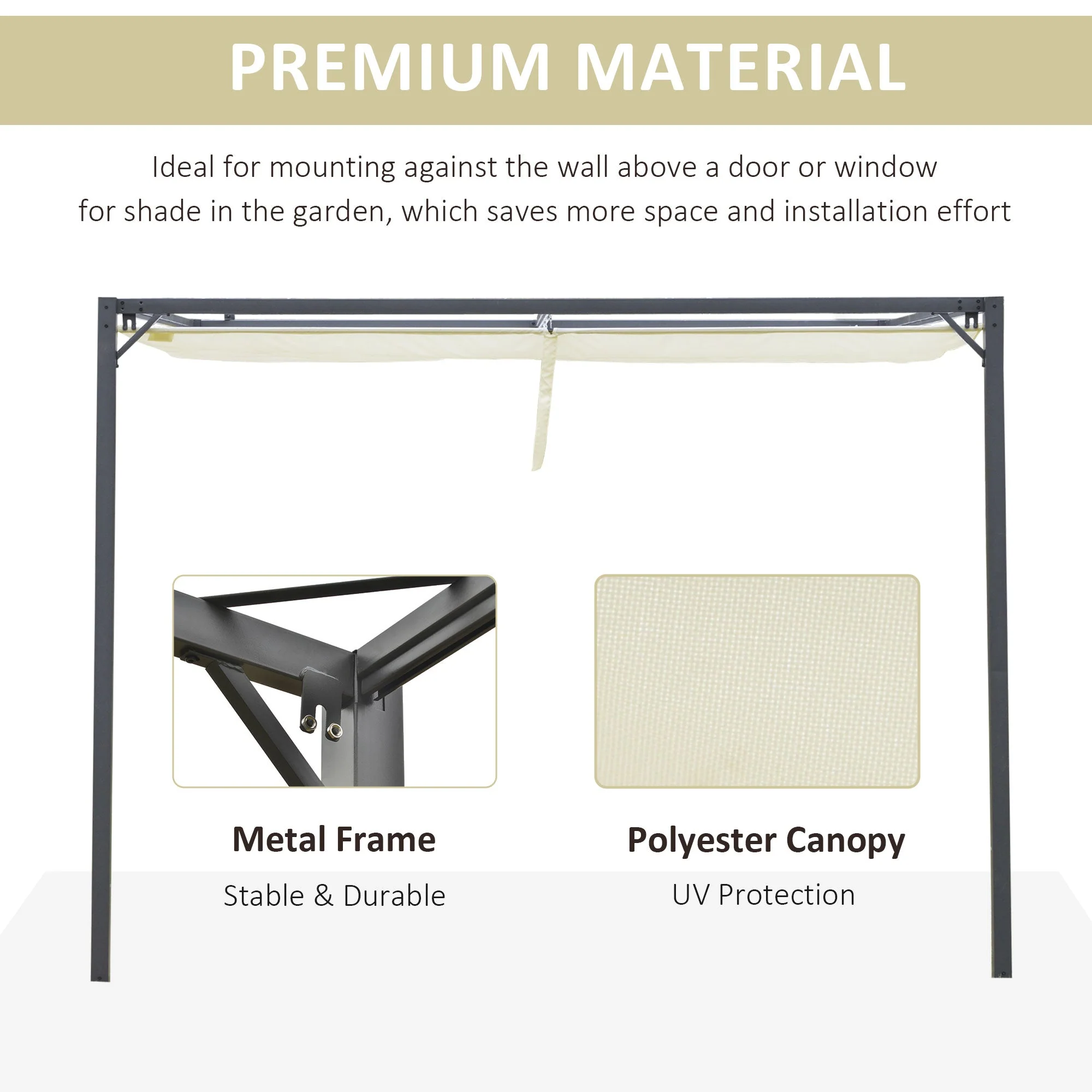 3 x 3M Outdoor Pergola Retractable Canopy Wall Mounted Gazebo Patio Shelter Sun Shade - Image 5