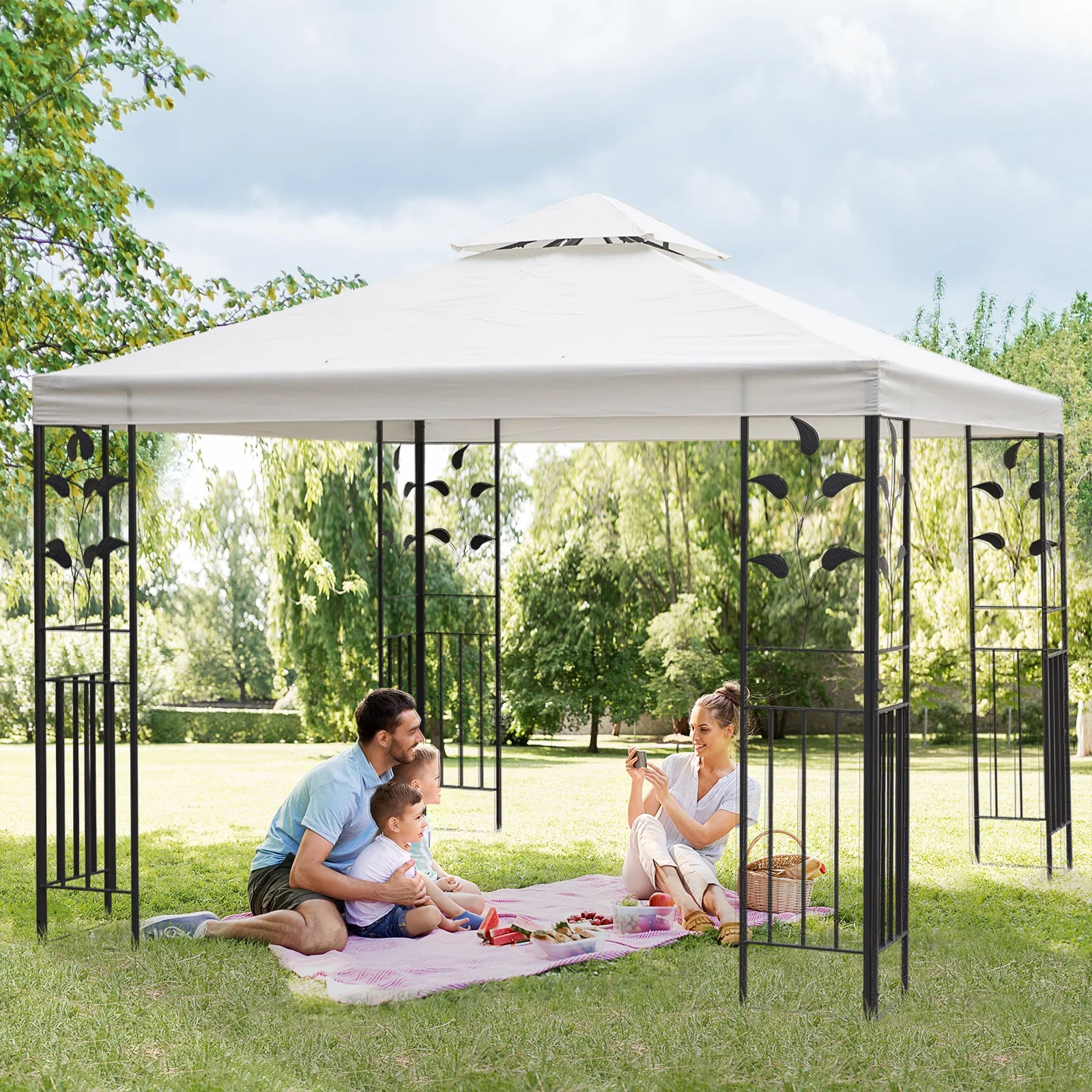 3 x 3m Outdoor Steel Gazebo with 2 Tier Roof - Image 2