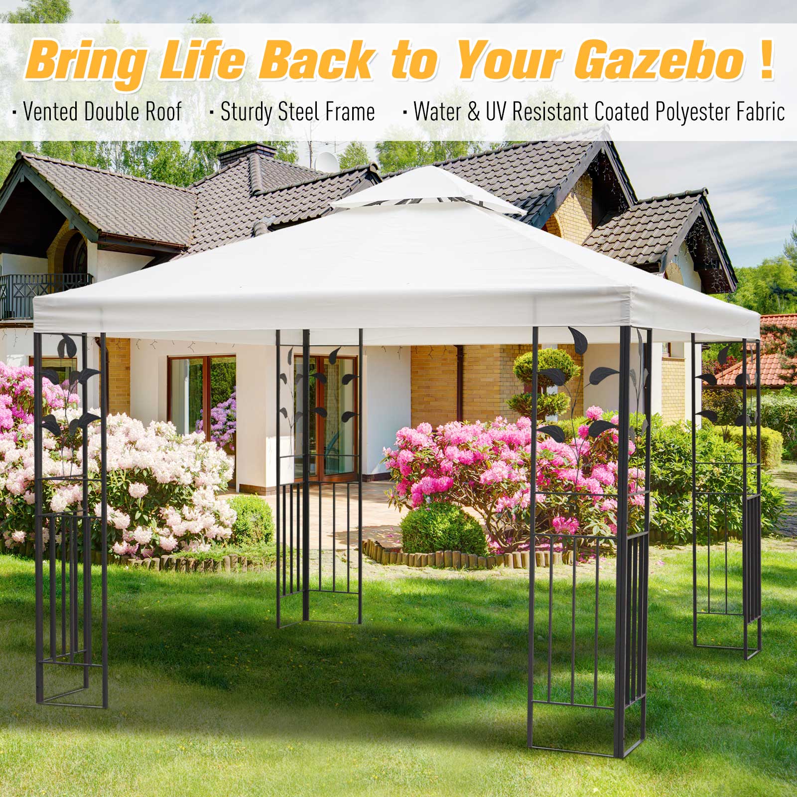 3 x 3m Outdoor Steel Gazebo with 2 Tier Roof - Image 4