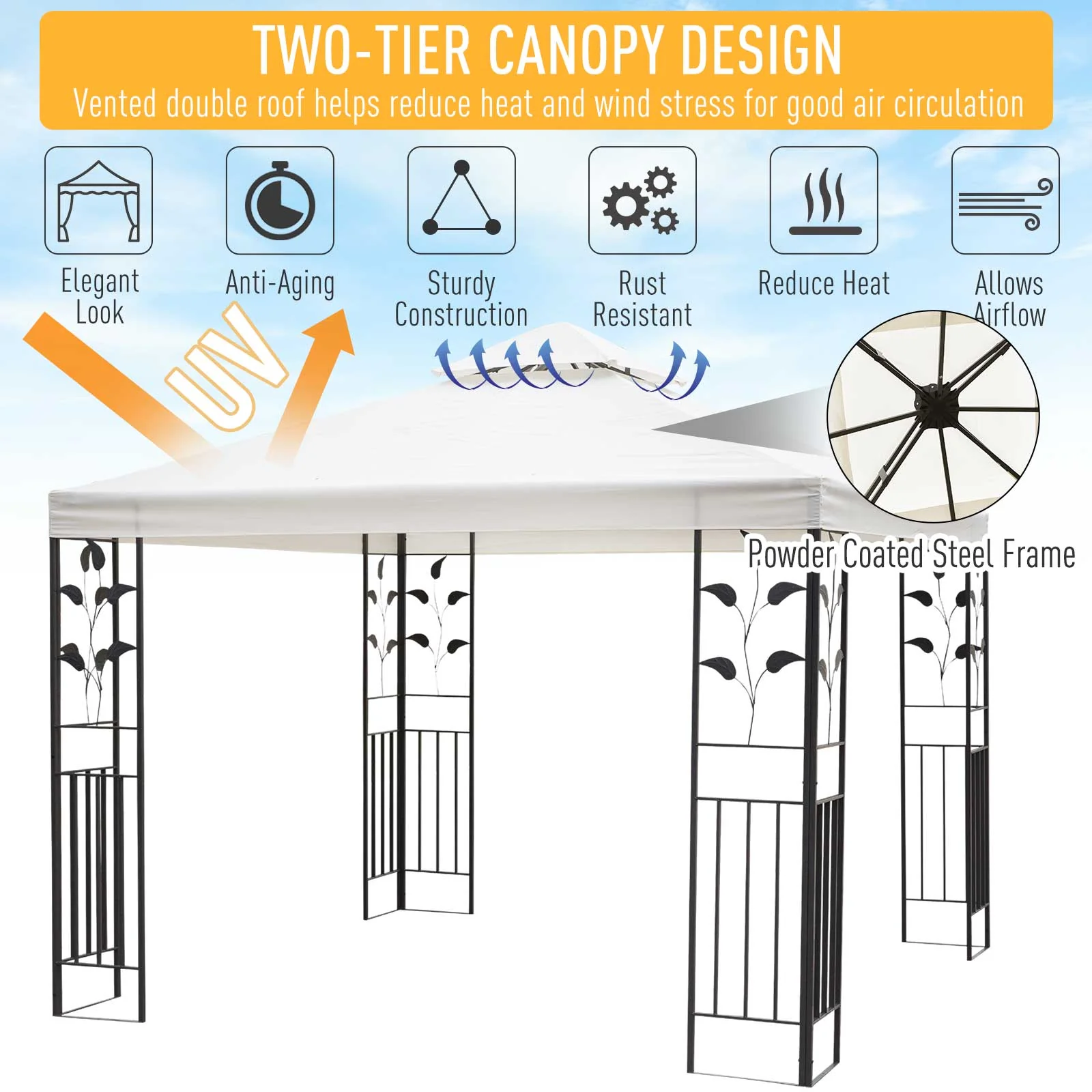 3 x 3m Outdoor Steel Gazebo with 2 Tier Roof - Image 5