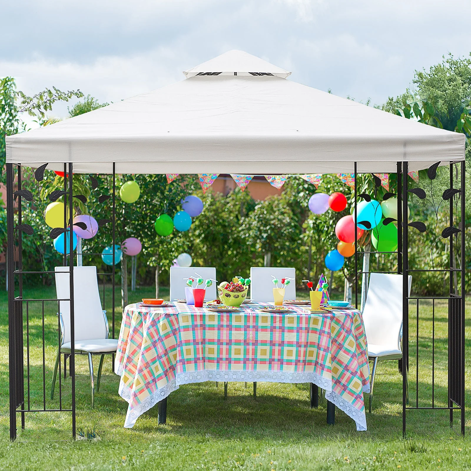 3 x 3m Outdoor Steel Gazebo with 2 Tier Roof - Image 9