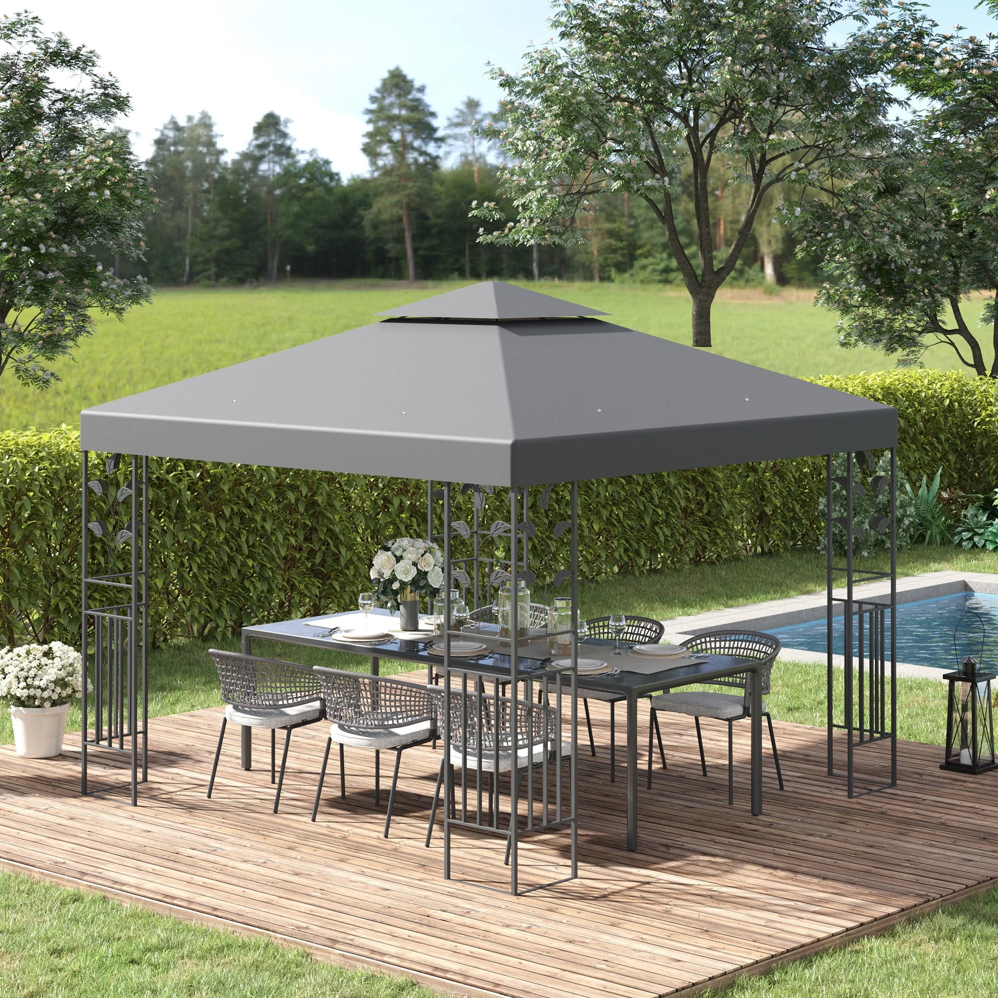 3 x 3m Outdoor Steel Gazebo with 2 Tier Roof - Image 2