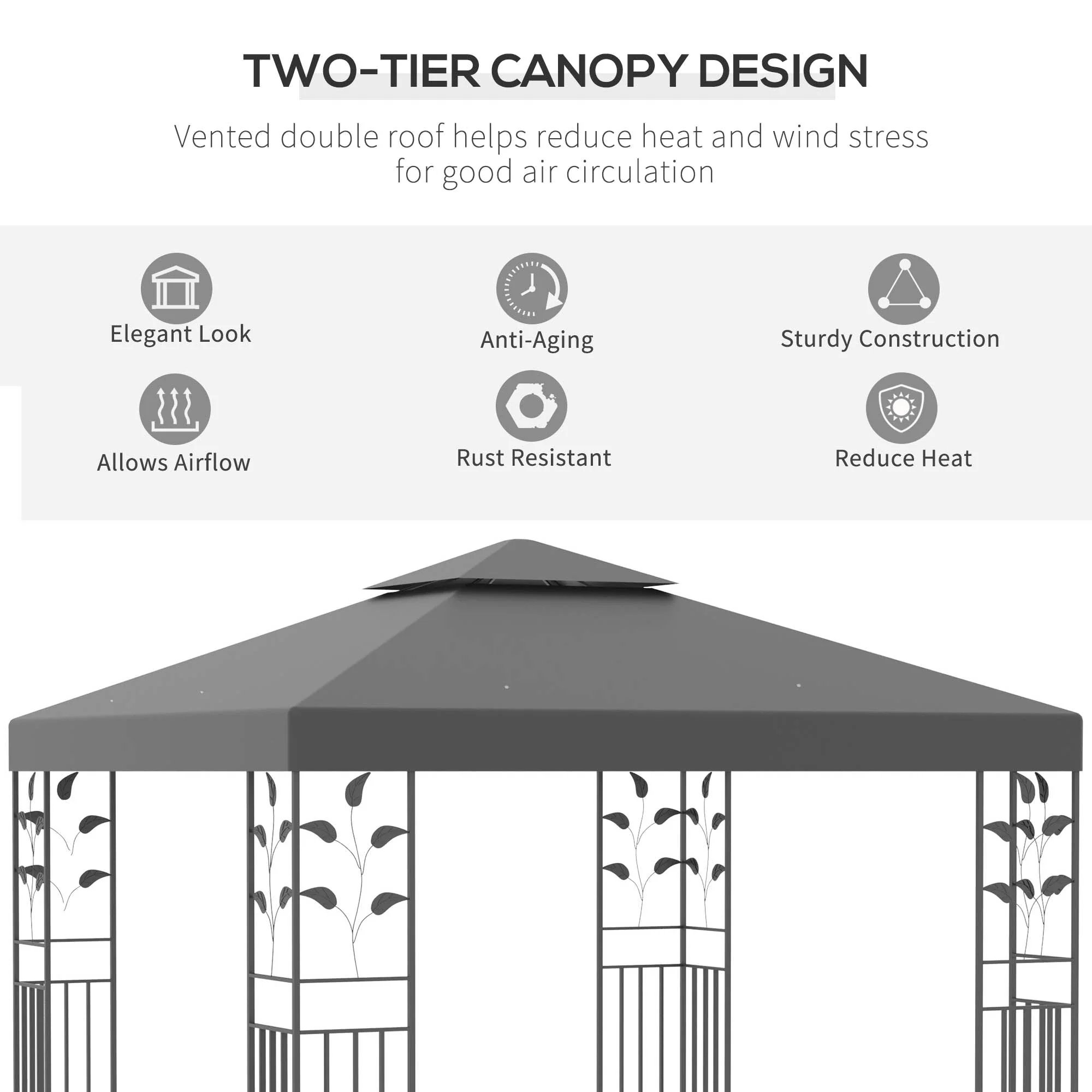 3 x 3m Outdoor Steel Gazebo with 2 Tier Roof - Image 5