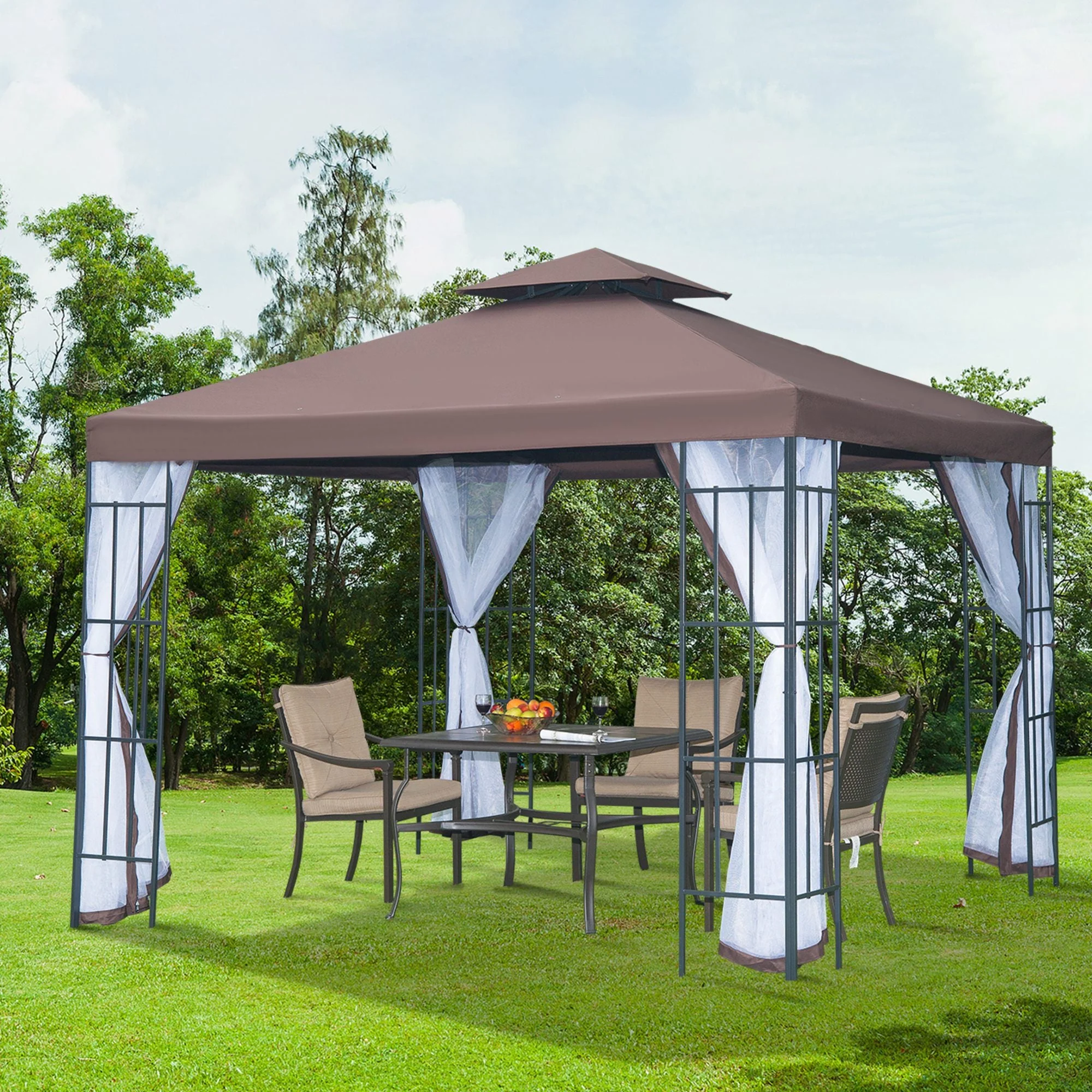 3 x 3M Patio Gazebo Canopy Garden Pavilion Tent Shelter with 2 Tier Roof and Mosquito Netting - Image 2