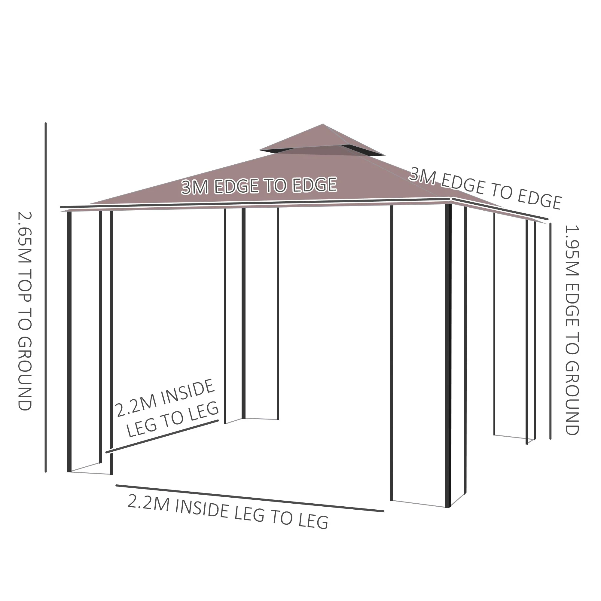 3 x 3M Patio Gazebo Canopy Garden Pavilion Tent Shelter with 2 Tier Roof and Mosquito Netting - Image 3