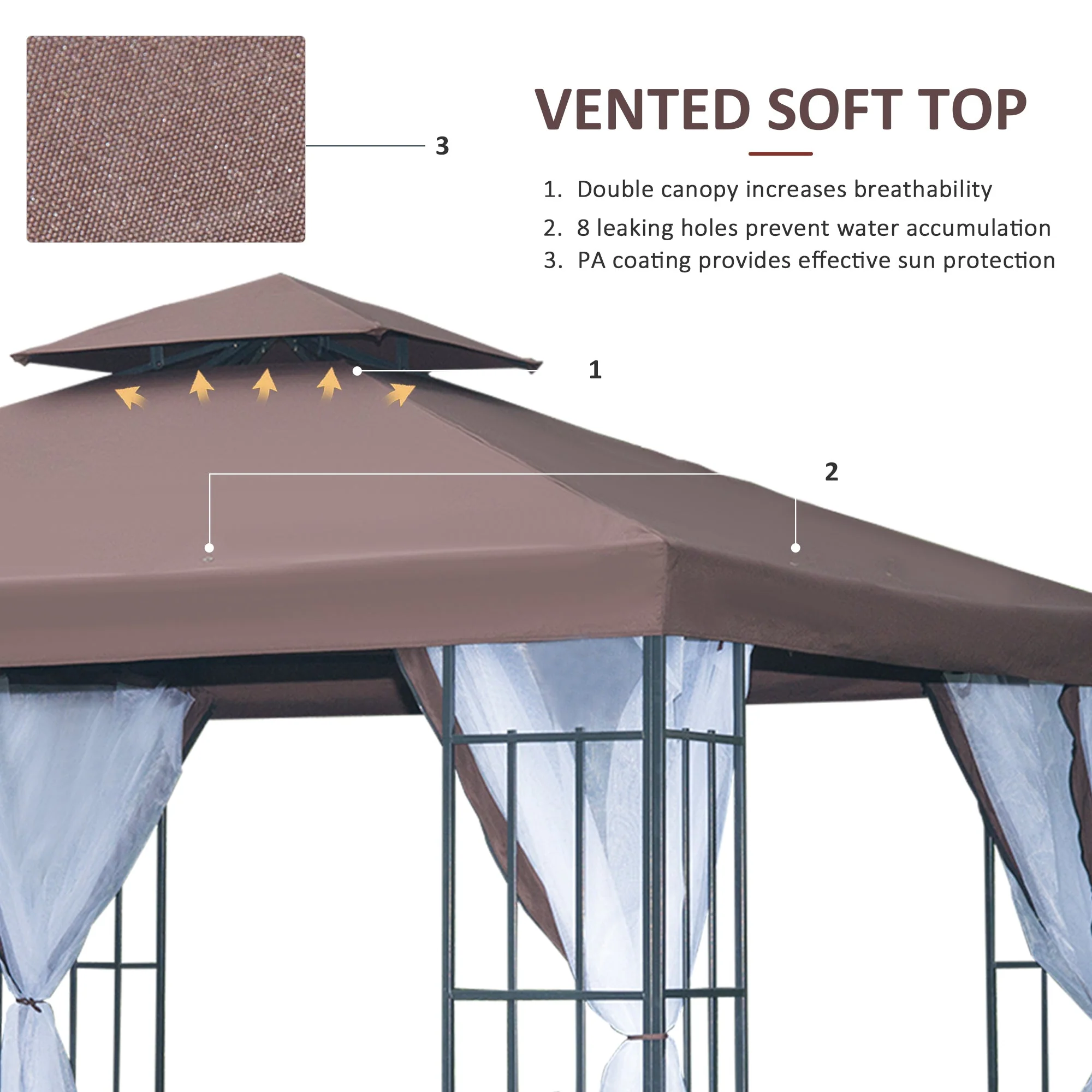 3 x 3M Patio Gazebo Canopy Garden Pavilion Tent Shelter with 2 Tier Roof and Mosquito Netting - Image 4