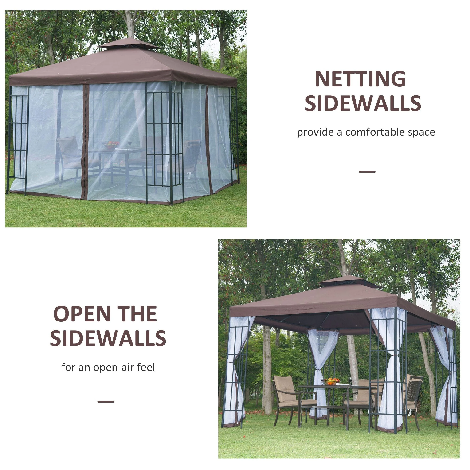 3 x 3M Patio Gazebo Canopy Garden Pavilion Tent Shelter with 2 Tier Roof and Mosquito Netting - Image 5
