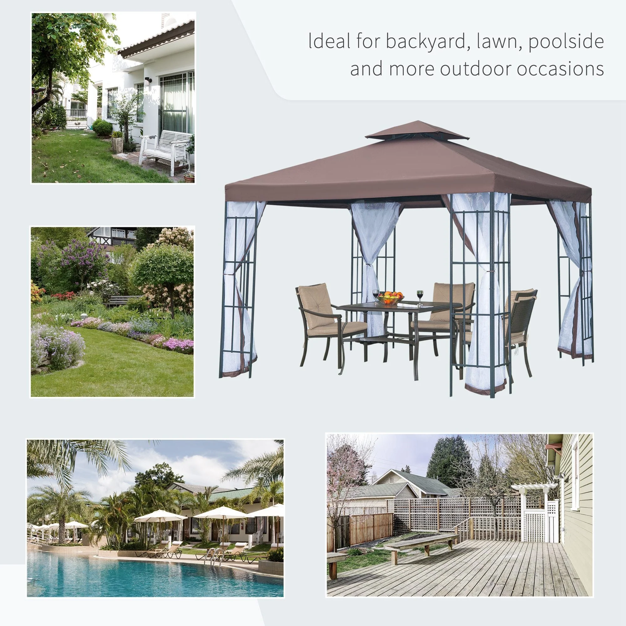 3 x 3M Patio Gazebo Canopy Garden Pavilion Tent Shelter with 2 Tier Roof and Mosquito Netting - Image 7