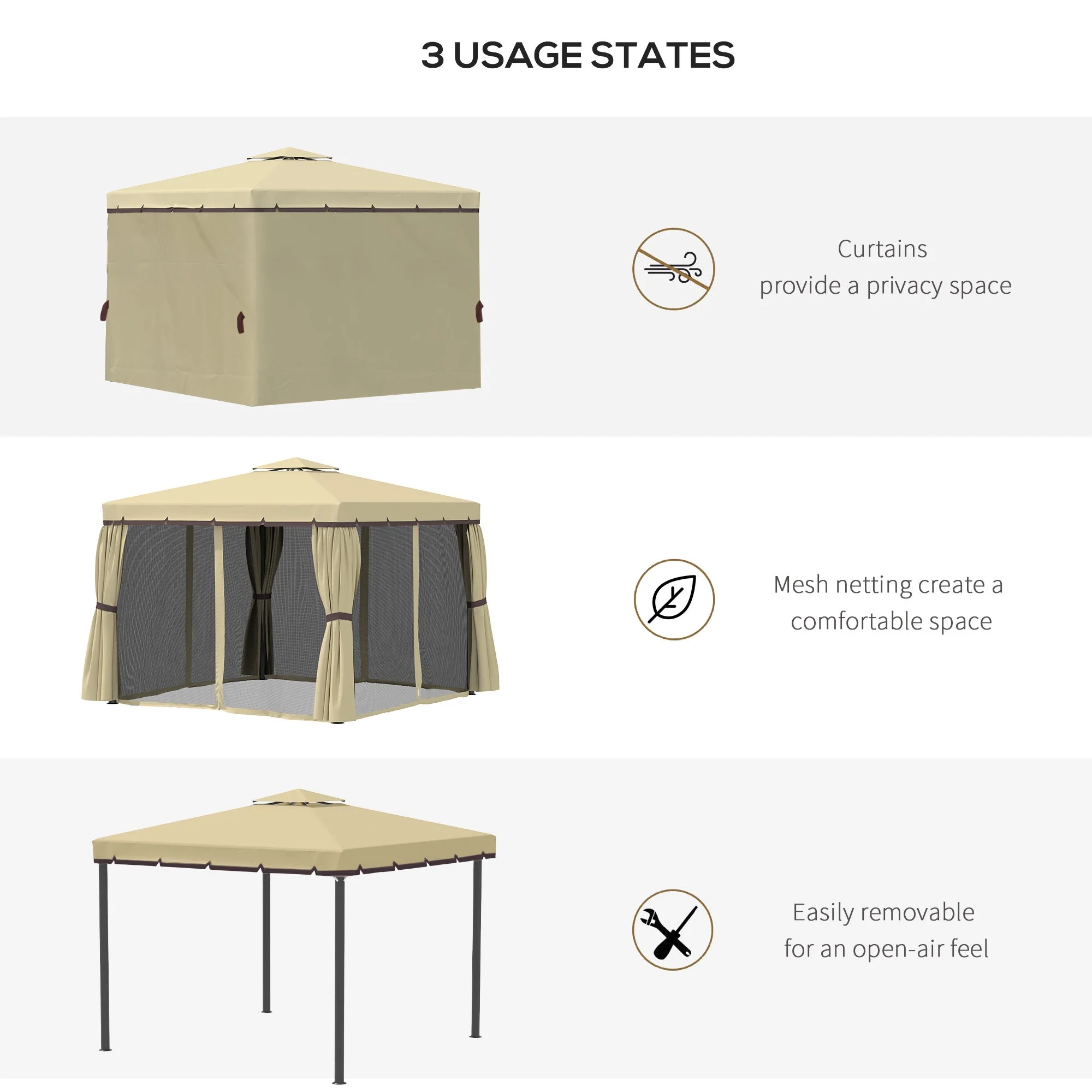 3 x 3M Patio Gazebo Canopy Garden Pavilion Tent Shelter with 2 Tier Water Repellent Roof - Image 5