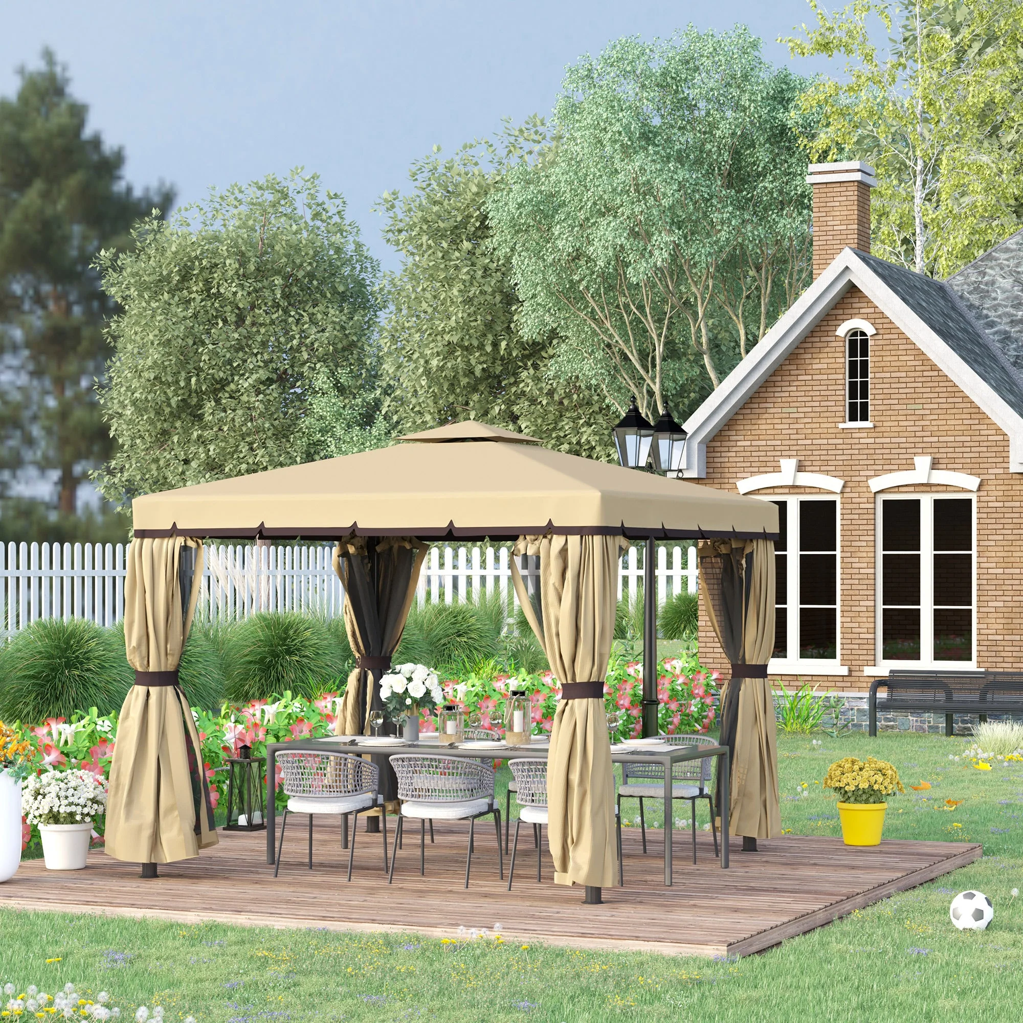 3 x 3M Patio Gazebo Canopy Garden Pavilion Tent Shelter with 2 Tier Water Repellent Roof - Image 9