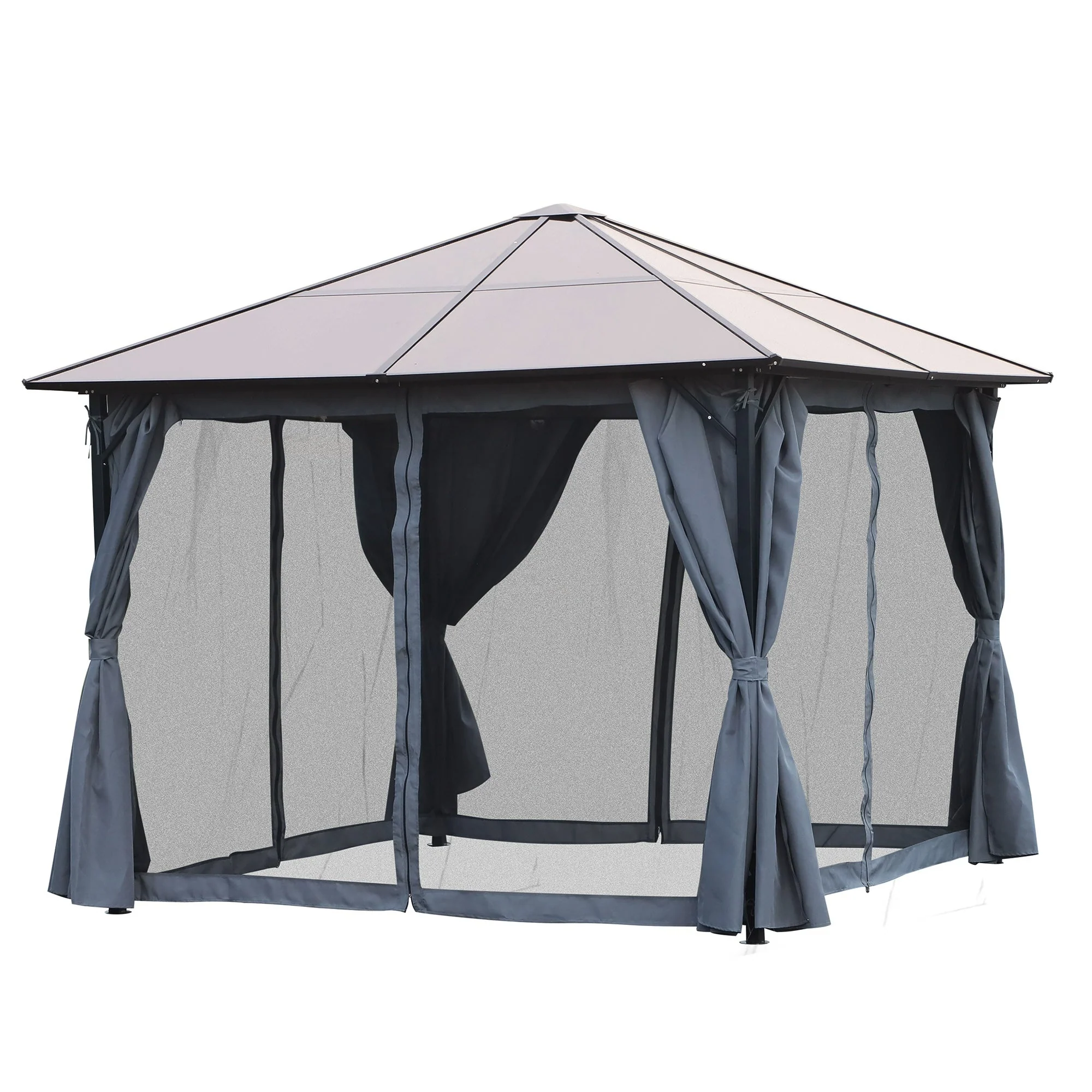 3 x 4m Garden Aluminium Gazebo Hardtop Roof Canopy Marquee Party Tent Patio Outdoor Shelter with Mesh Curtains & Side Walls - Grey - Image 2