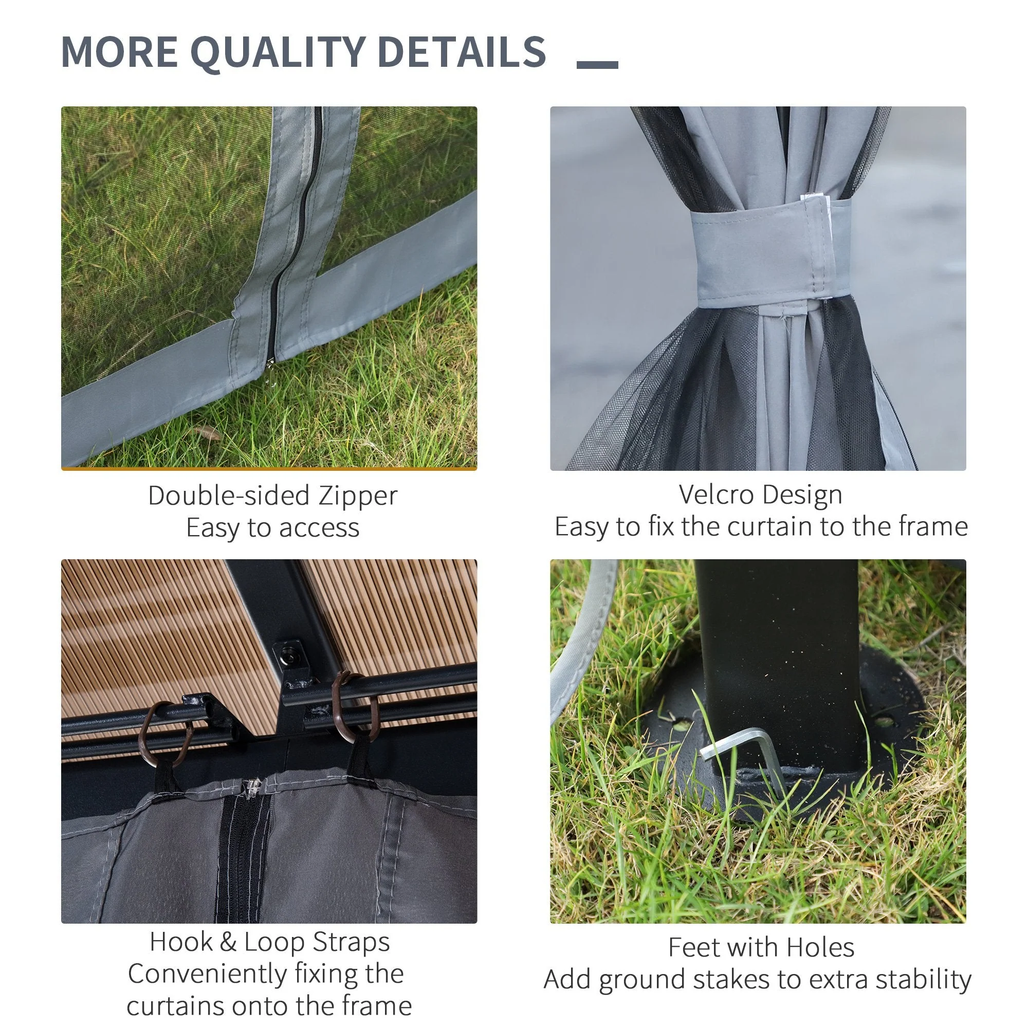 3 x 4m Garden Aluminium Gazebo Hardtop Roof Canopy Marquee Party Tent Patio Outdoor Shelter with Mesh Curtains & Side Walls - Grey - Image 5